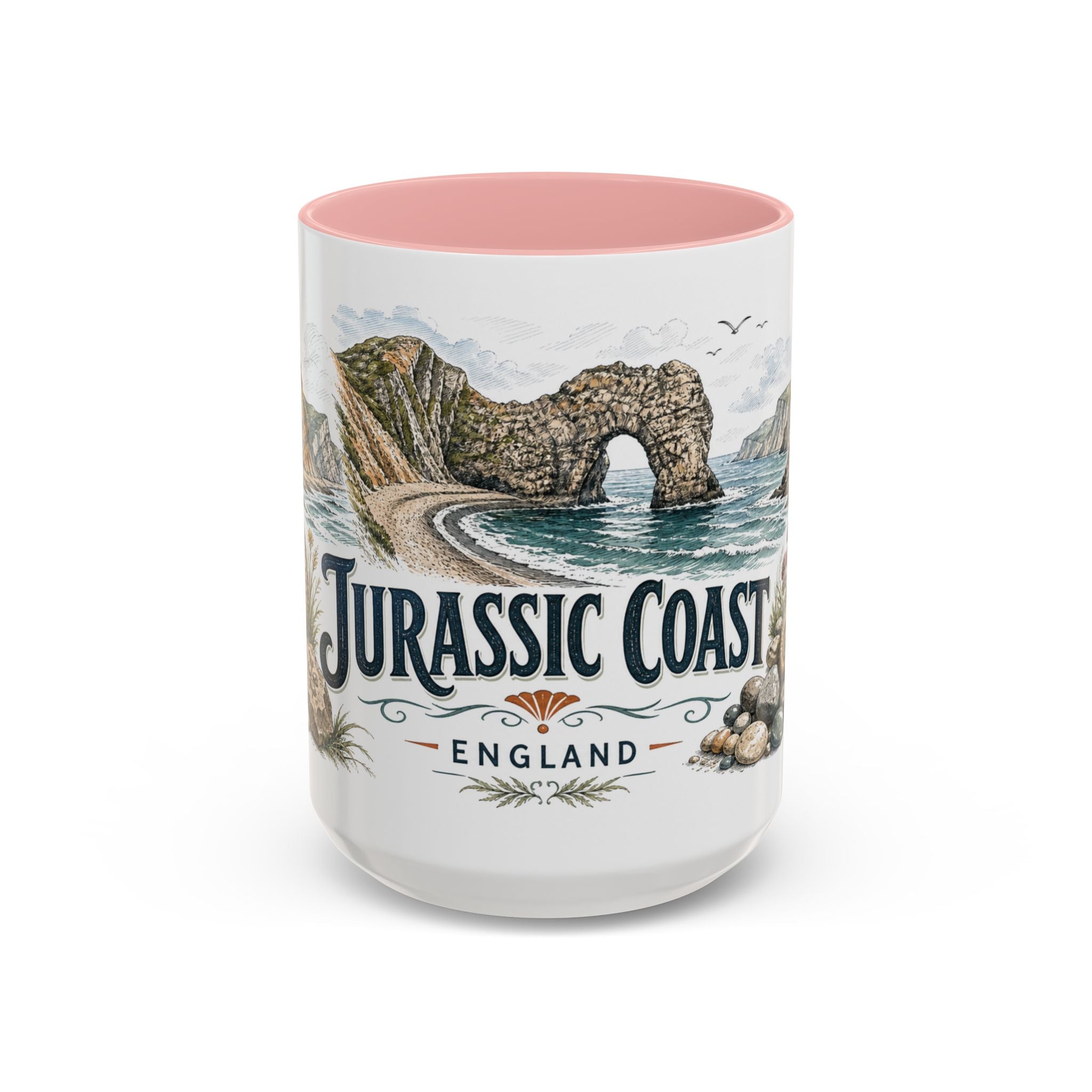 Jurassic Coast Mug, England Travel Souvenir, Bucket List Gift, Accent Ceramic Coffee Mug 11oz 15oz