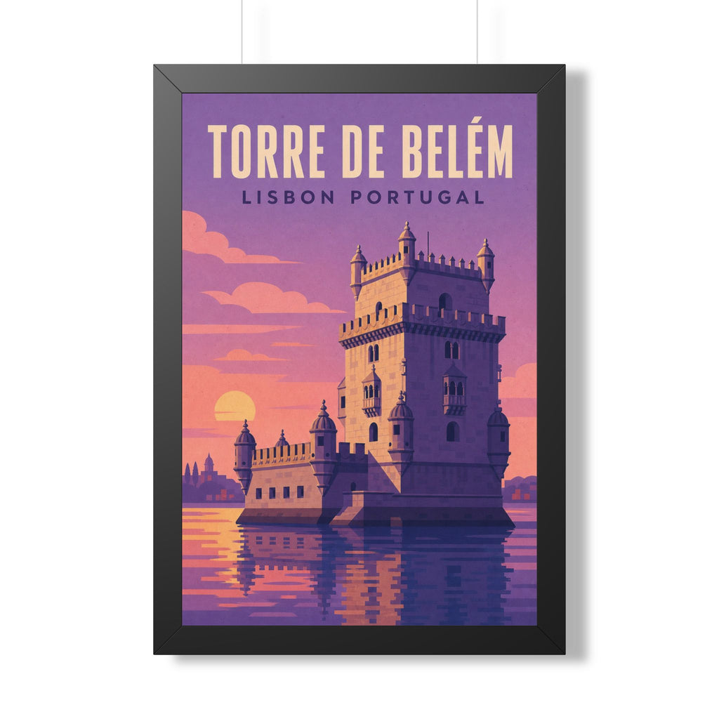 Belém Tower Lisbon Portugal Framed Poster | Vintage Travel Wall Art | Black Walnut White Frame | 16x24 20x30