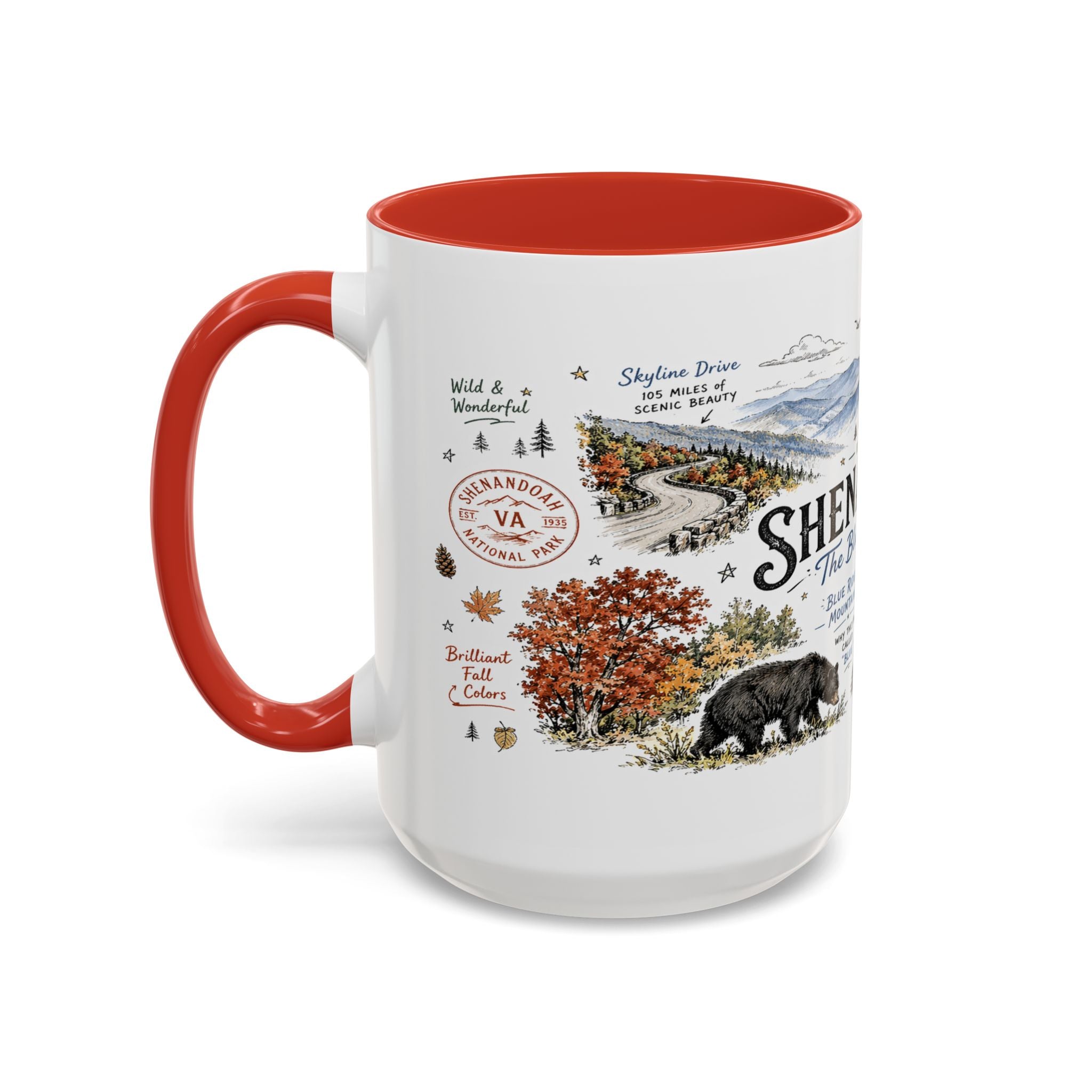 Shenandoah National Park Coffee Mug | Virginia Blue Ridge Hiking Autumn Gift | Accent Color Ceramic 11oz 15oz