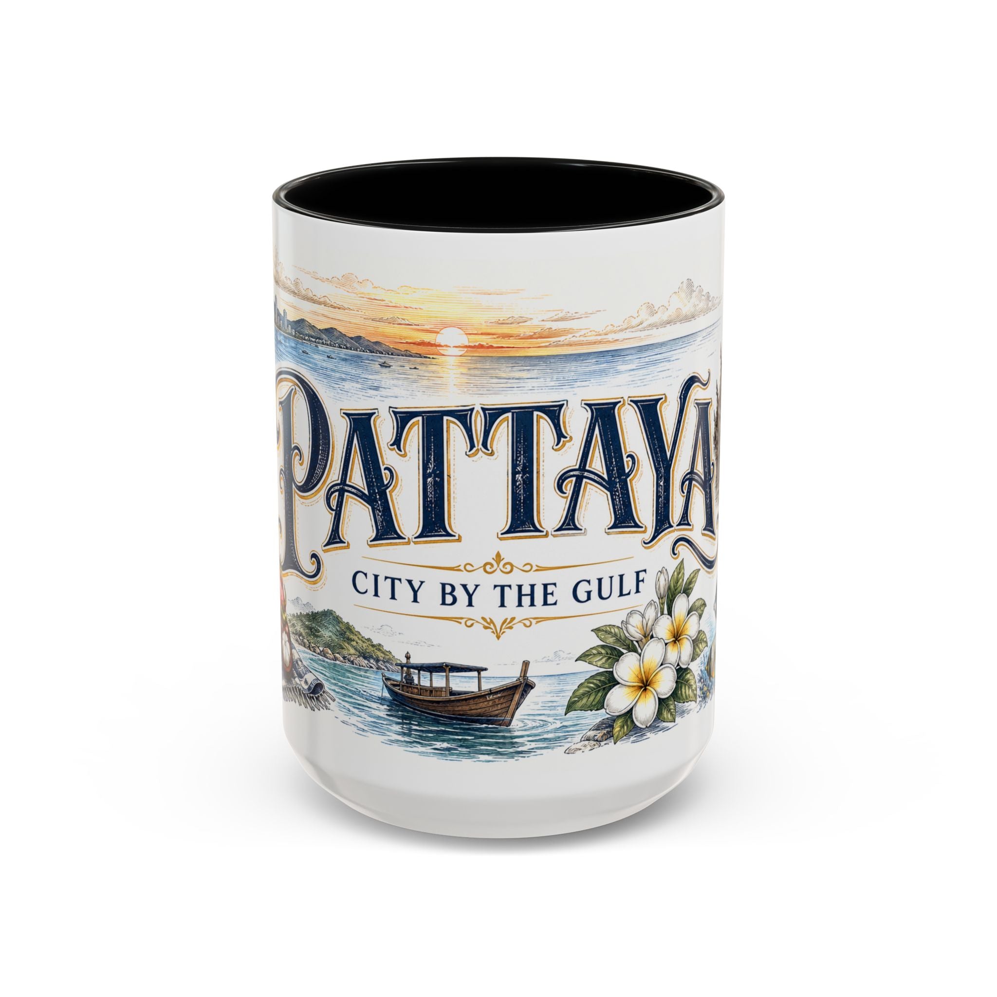 Pattaya Coffee Mug | Thailand Travel Souvenir | Vintage Illustrated City Gift | 11 oz 15 oz Accent Mug