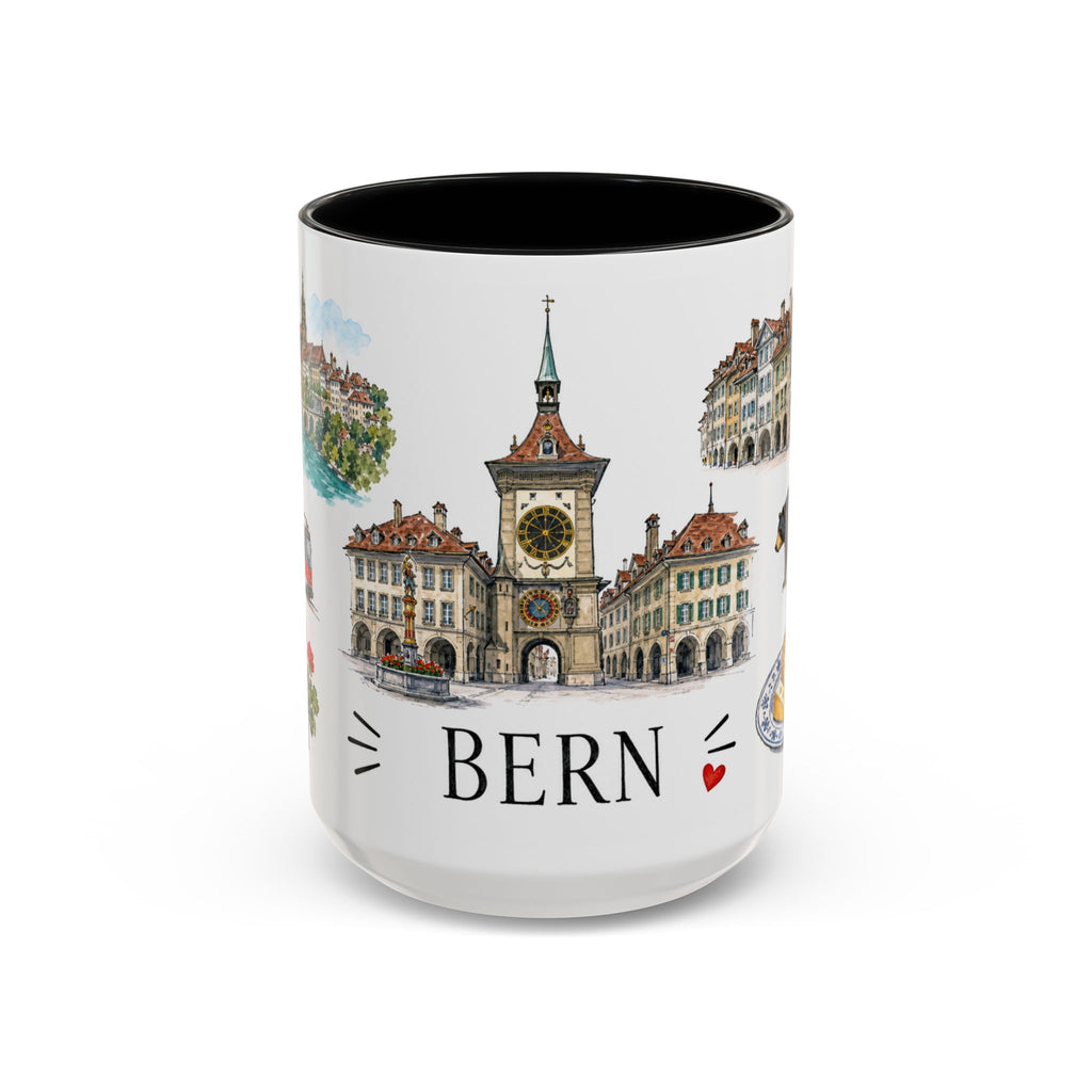 Bern Illustrated Travel Mug | City Souvenir Accent Coffee Mug | 11oz 15oz Ceramic Cup