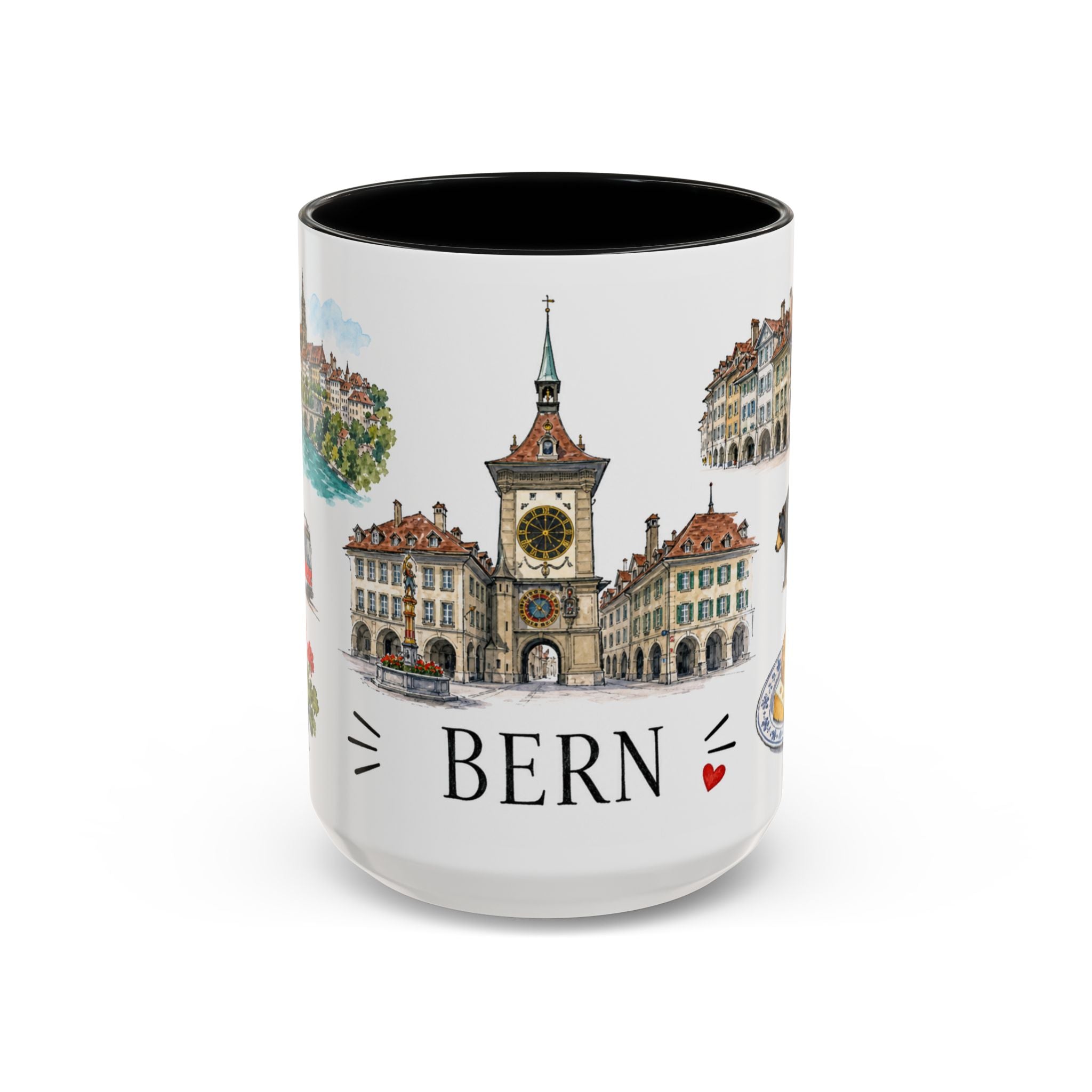Bern Illustrated Travel Mug | City Souvenir Accent Coffee Mug | 11oz 15oz Ceramic Cup