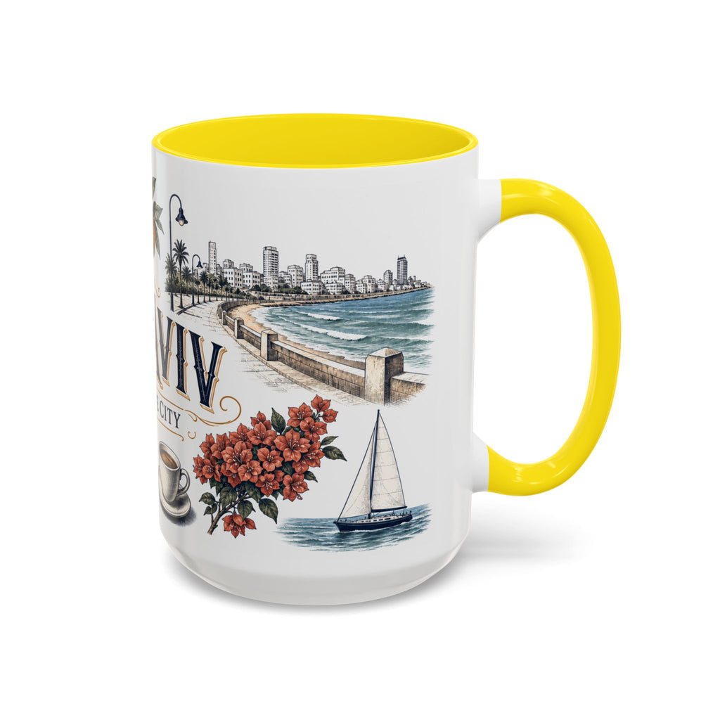 Tel Aviv Coffee Mug | Israel Travel Souvenir | Vintage Illustrated City Gift | 11 oz 15 oz Accent Mug