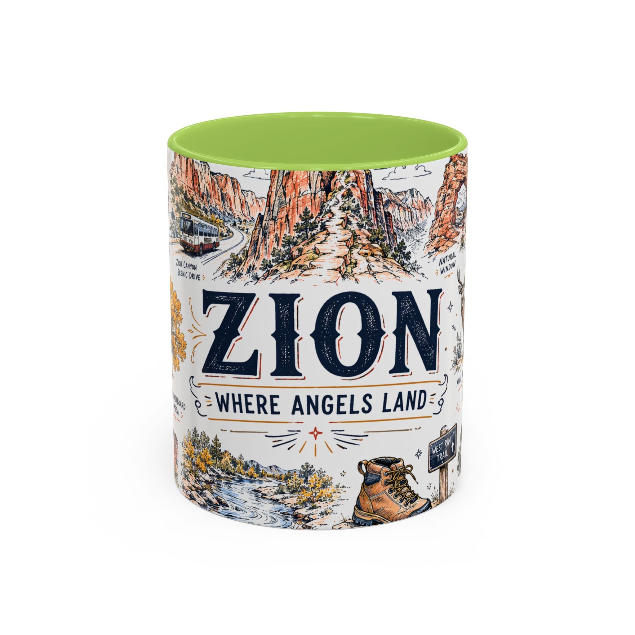 Zion National Park Coffee Mug | Hiking Camping Nature Gift | Accent Color Ceramic 11oz 15oz