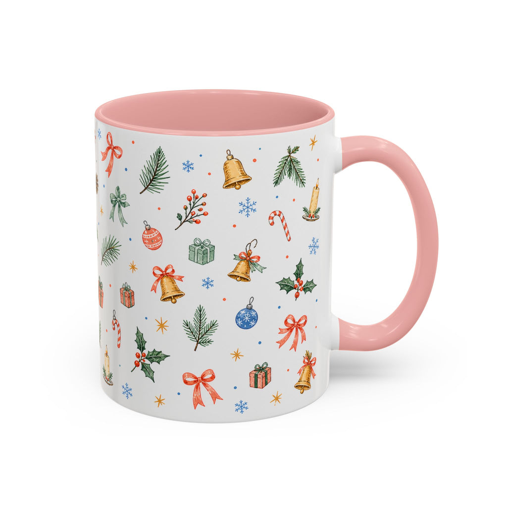 Christmas Bell Mug | Ribbon Gift Watercolor Holiday Cup | Accent Coffee Mug 11oz 15oz