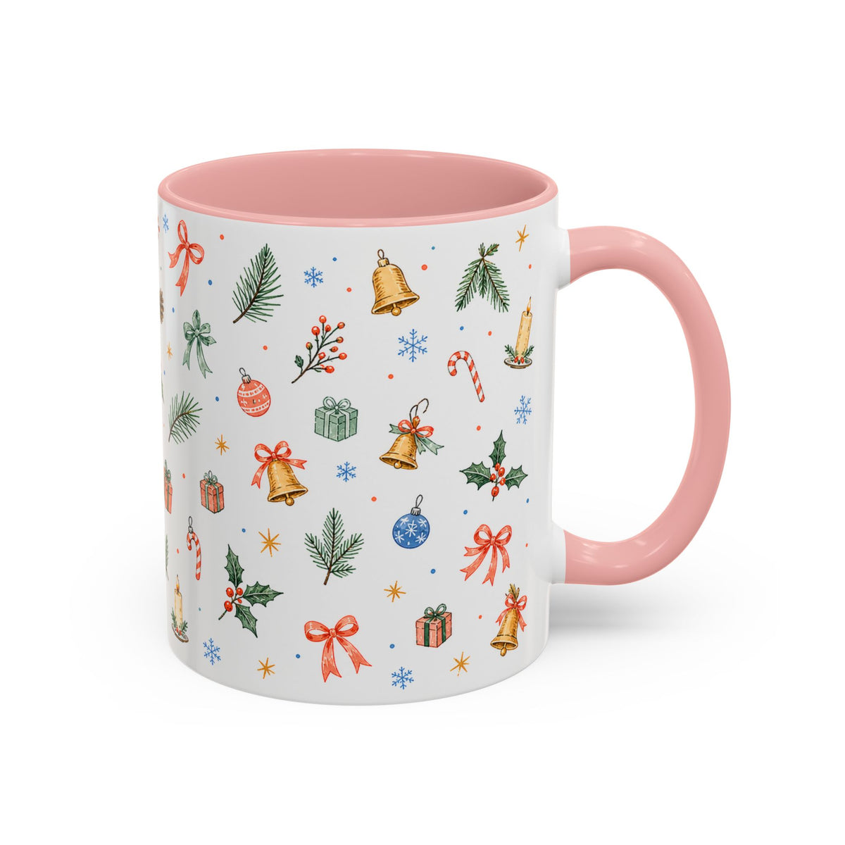 Christmas Bell Mug | Ribbon Gift Watercolor Holiday Cup | Accent Coffee Mug 11oz 15oz