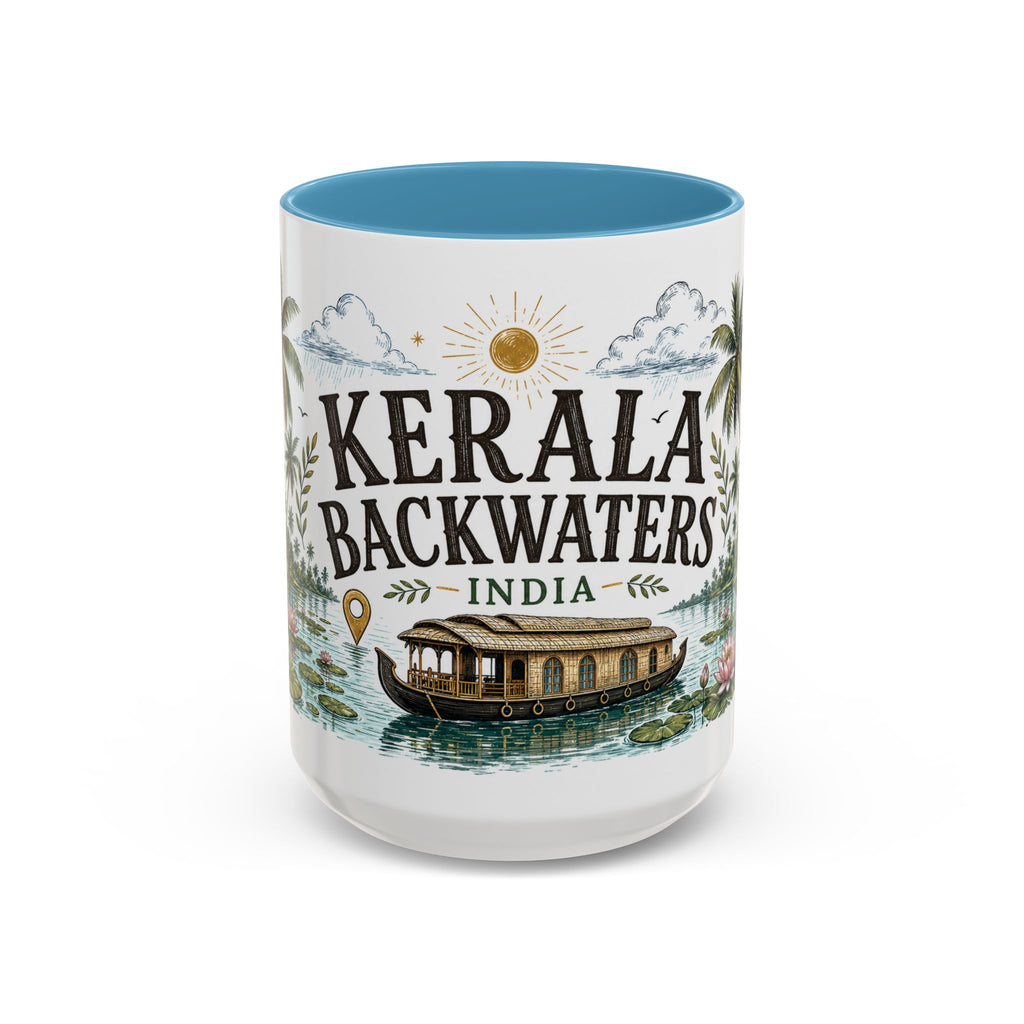 Kerala Backwaters Coffee Mug | Travel Destination Souvenir Gift | Accent Color Ceramic 11oz 15oz