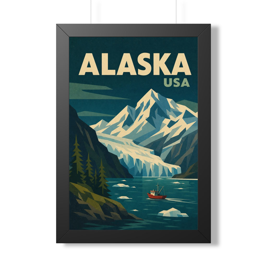 Alaska Mountains United States Framed Poster | Vintage Travel Wall Art | Black Walnut White Frame | 16x24 20x30