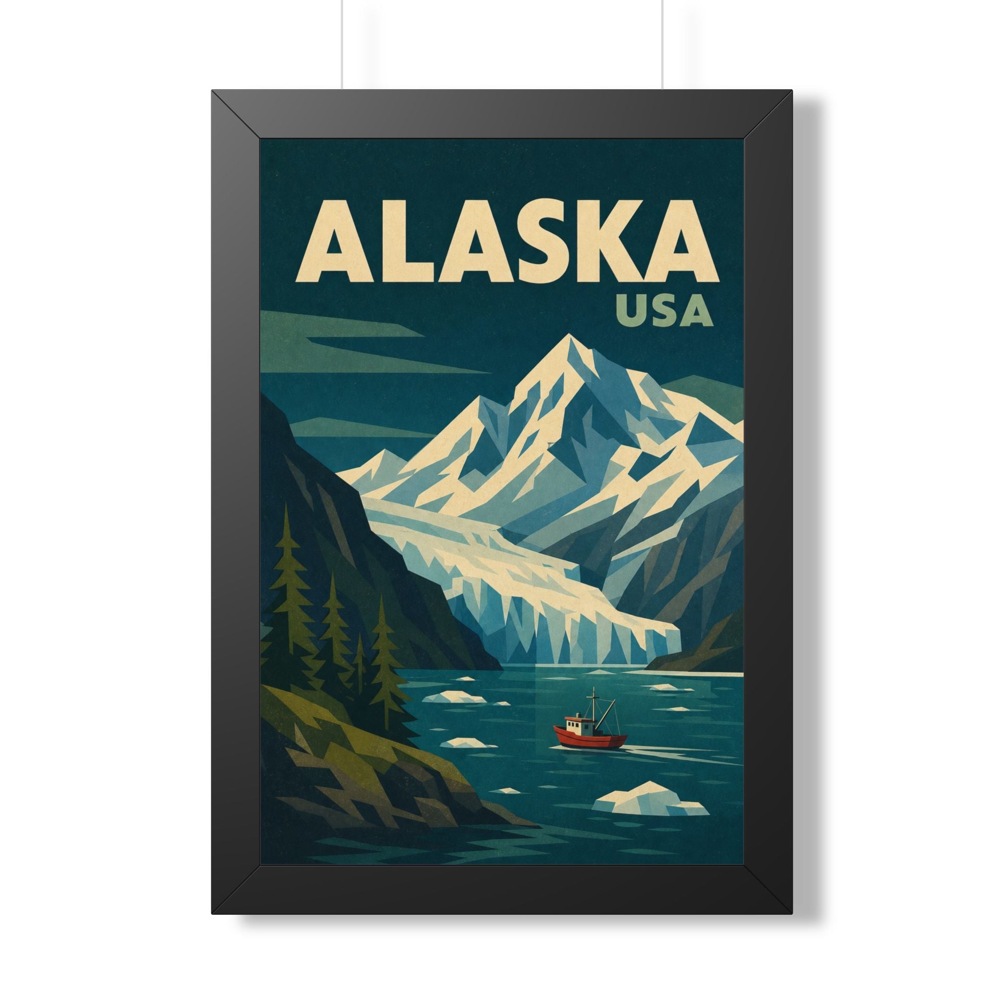 Alaska Mountains United States Framed Poster | Vintage Travel Wall Art | Black Walnut White Frame | 16x24 20x30