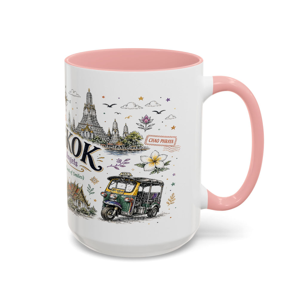 Bangkok Coffee Mug | Thailand Souvenir Travel Gift | Accent Color Ceramic 11oz 15oz