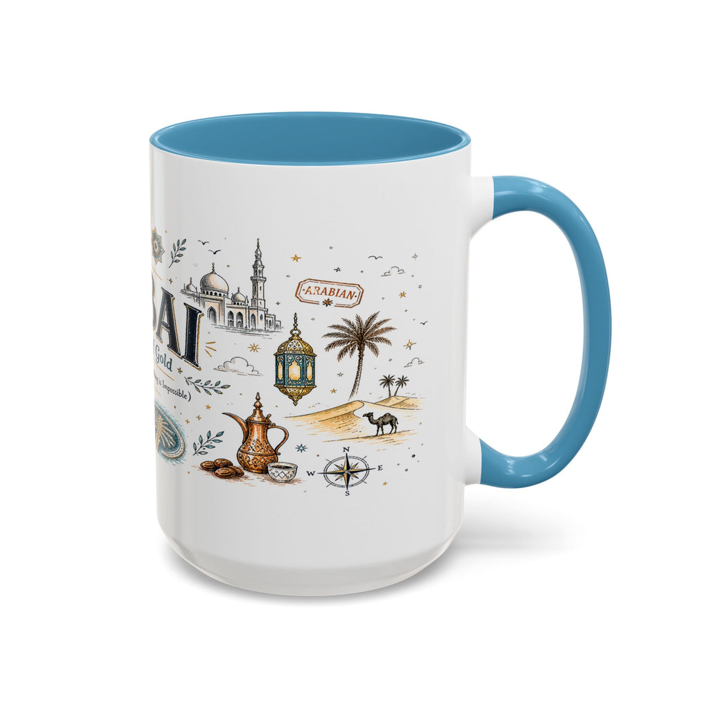 Dubai Coffee Mug | UAE Souvenir Travel Gift | Accent Color Ceramic 11oz 15oz