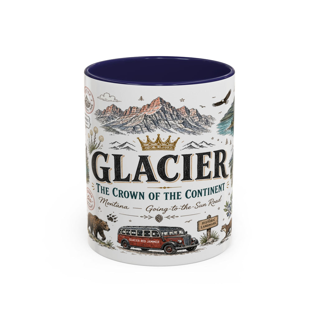 Glacier Coffee Mug | National Park Hiking Montana Gift | Accent Color Ceramic 11oz 15oz