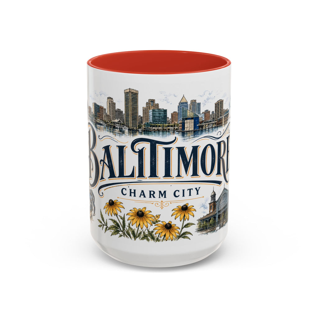 Baltimore Coffee Mug | United States Travel Souvenir | Vintage Illustrated City Gift | 11 oz 15 oz Accent Mug