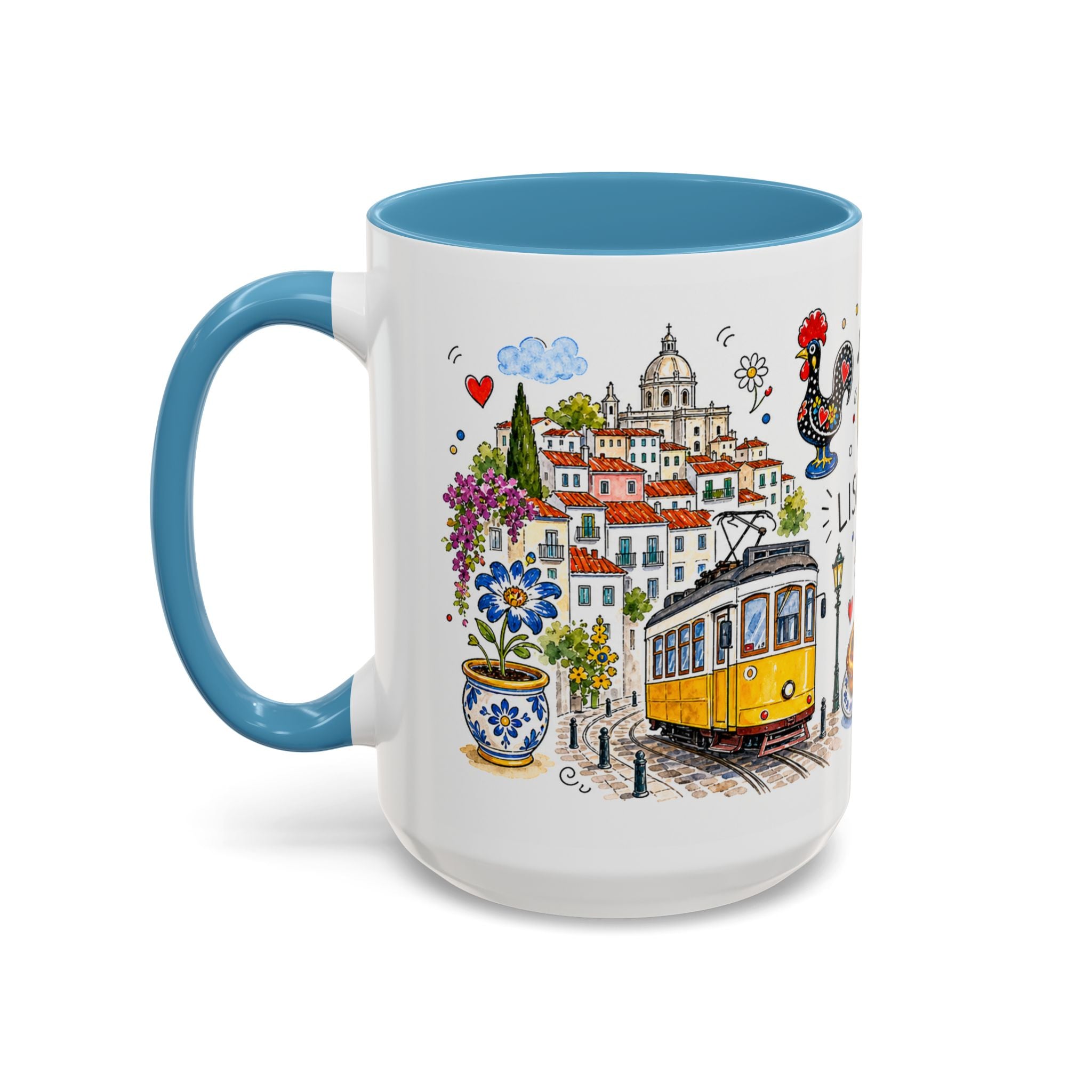 Lisbon Travel Mug | European City Souvenir Accent Coffee Mug | 11oz 15oz Ceramic Cup