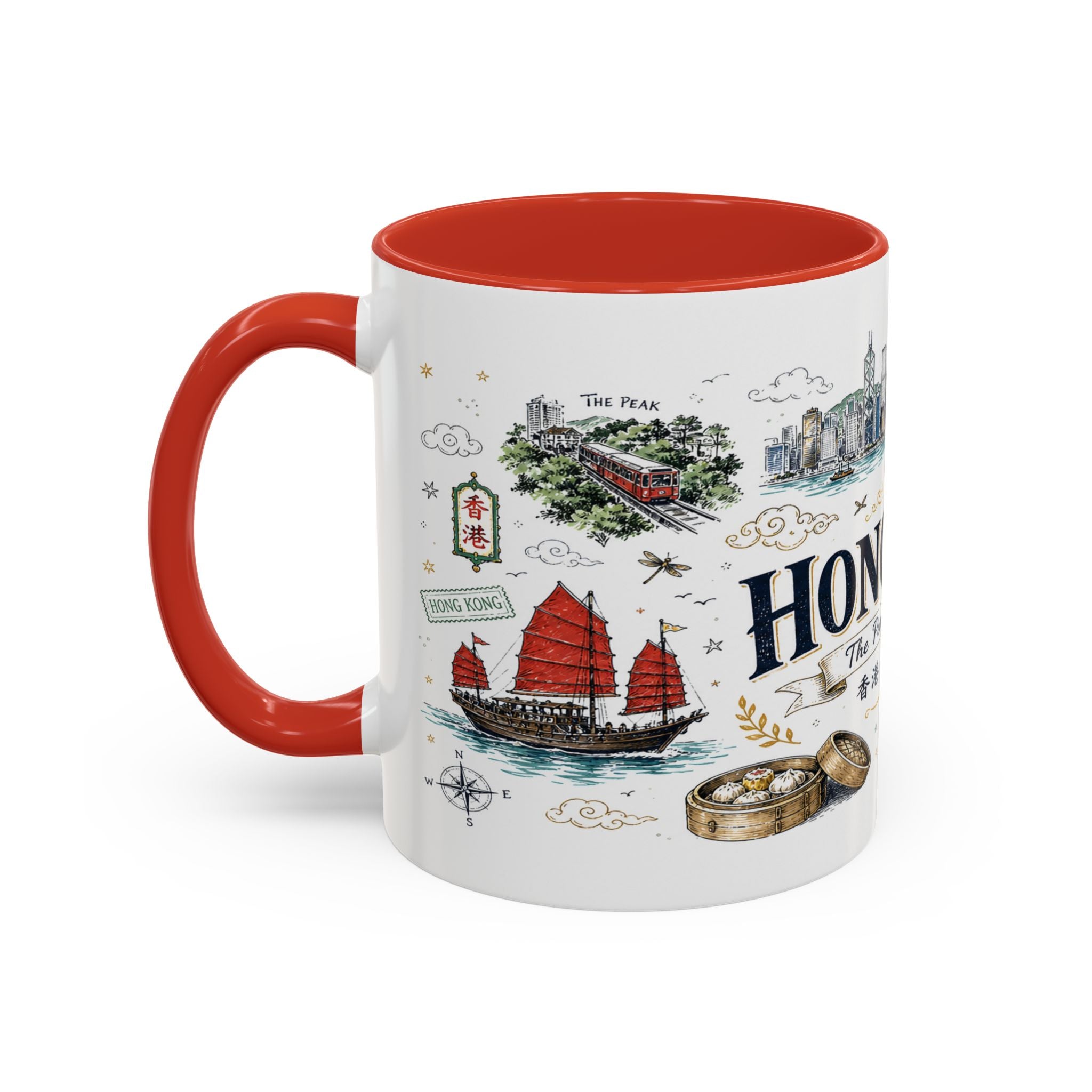 Hong Kong Coffee Mug | Asia Souvenir Travel Gift | Accent Color Ceramic 11oz 15oz
