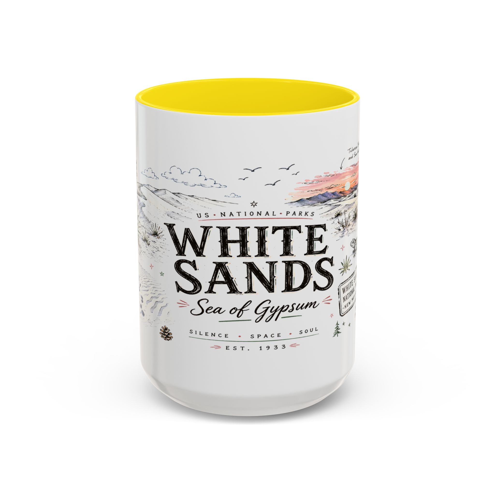 White Sands National Park Coffee Mug | New Mexico Desert Sand Dunes Gift | Accent Color Ceramic 11oz 15oz