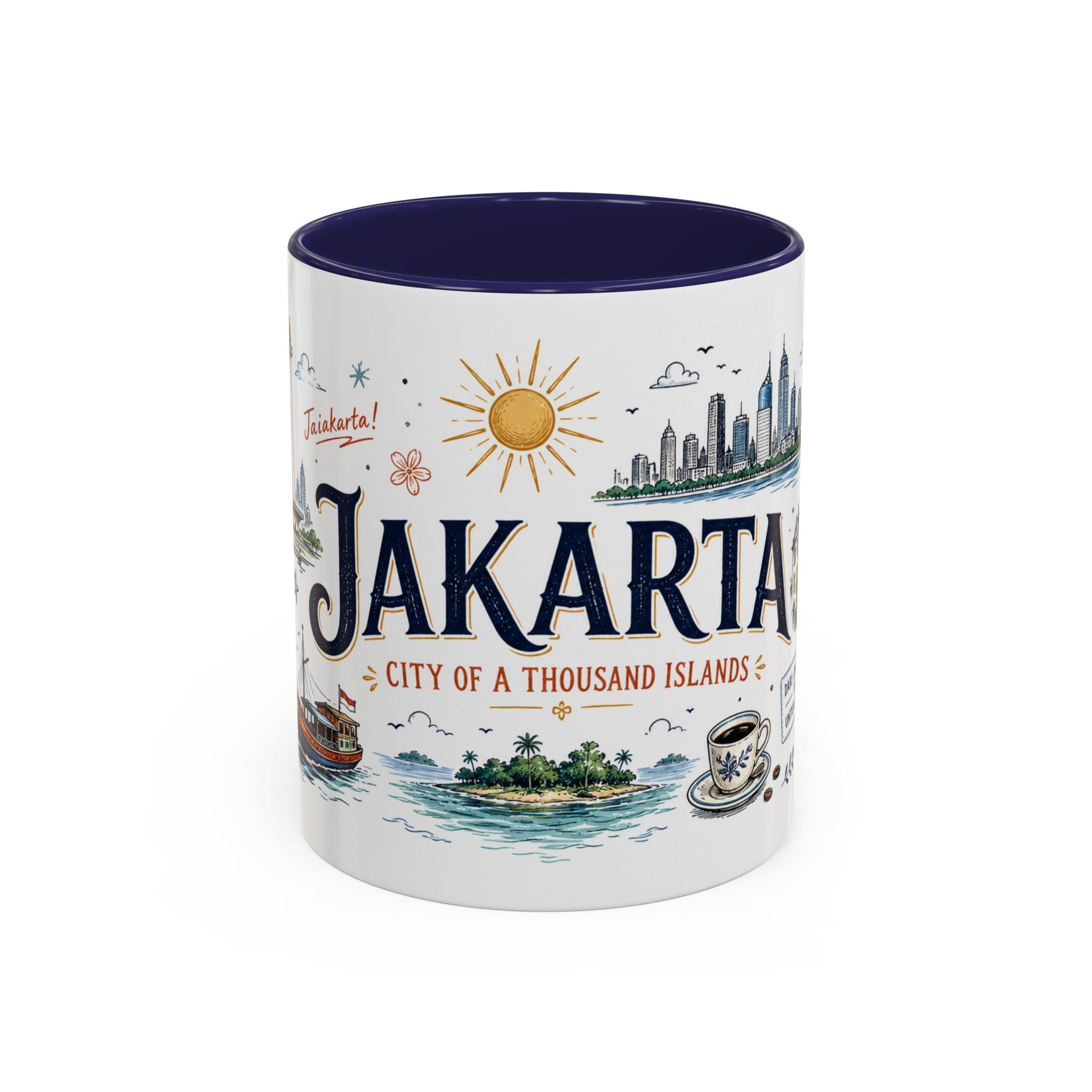 Jakarta Coffee Mug | Indonesia Souvenir Travel Gift | Accent Color Ceramic 11oz 15oz