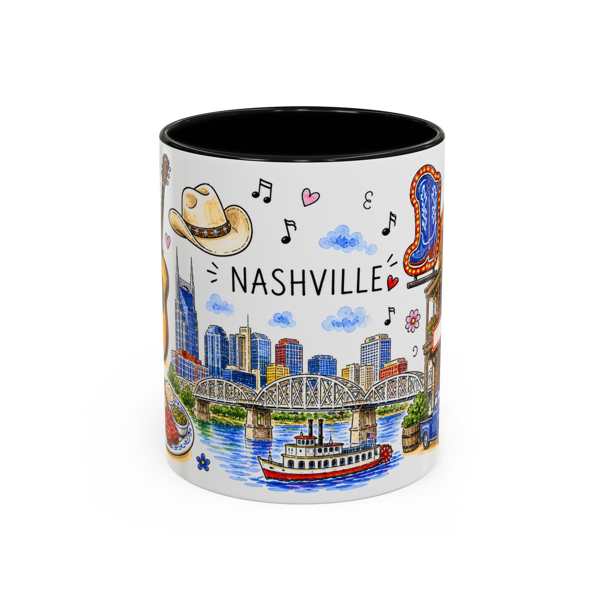 Nashville Illustrated Travel Mug | City Souvenir Accent Coffee Mug | 11oz 15oz Ceramic Cup