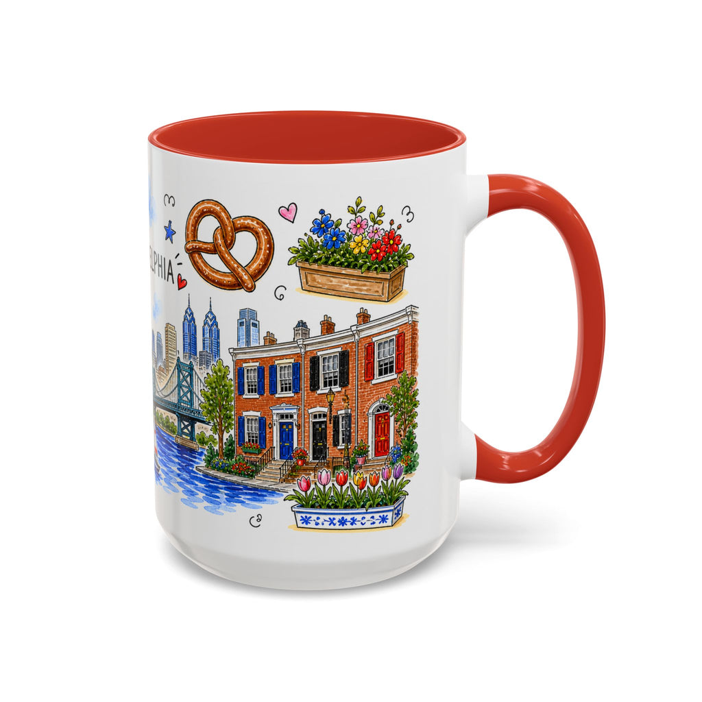 Philadelphia Illustrated Travel Mug | City Souvenir Accent Coffee Mug | 11oz 15oz Ceramic Cup