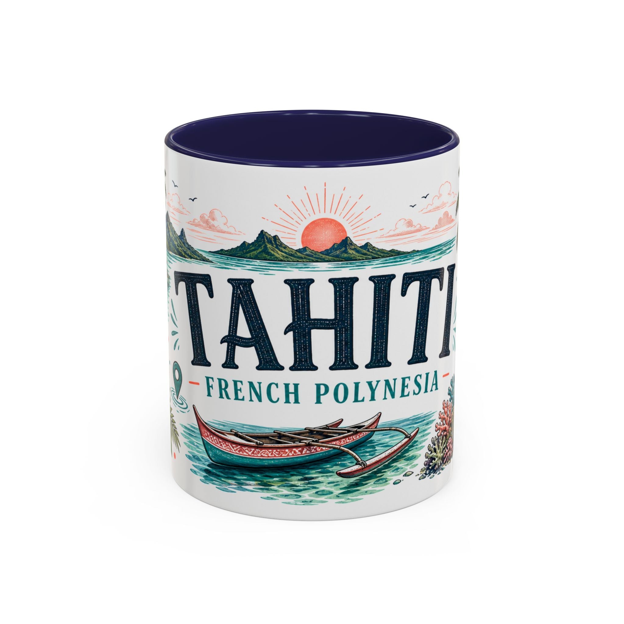 Tahiti Coffee Mug | Travel Destination Souvenir Gift | Accent Color Ceramic 11oz 15oz