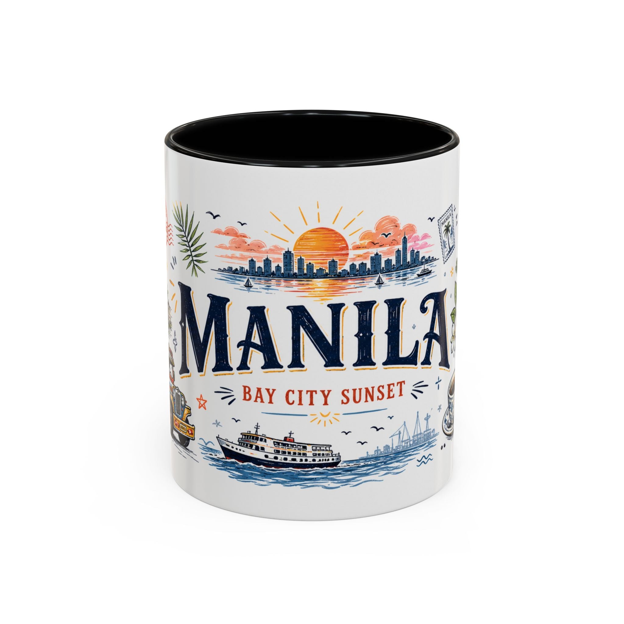 Manila Coffee Mug | Philippines Souvenir Travel Gift | Accent Color Ceramic 11oz 15oz