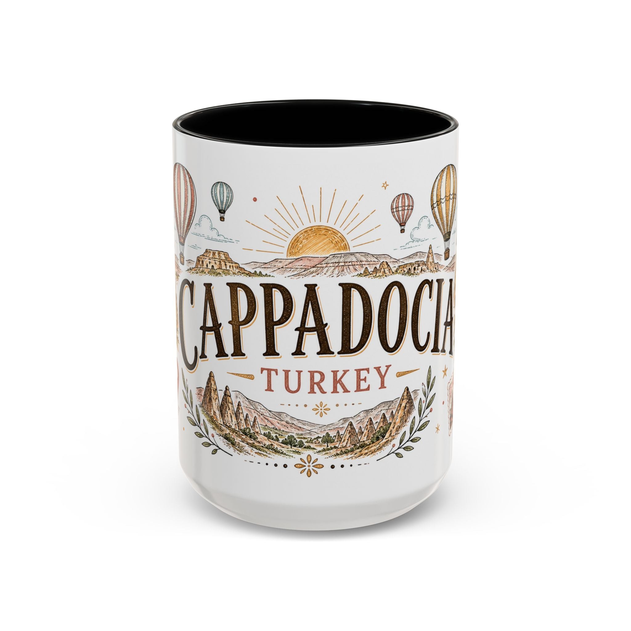 Cappadocia Coffee Mug | Travel Destination Souvenir Gift | Accent Color Ceramic 11oz 15oz