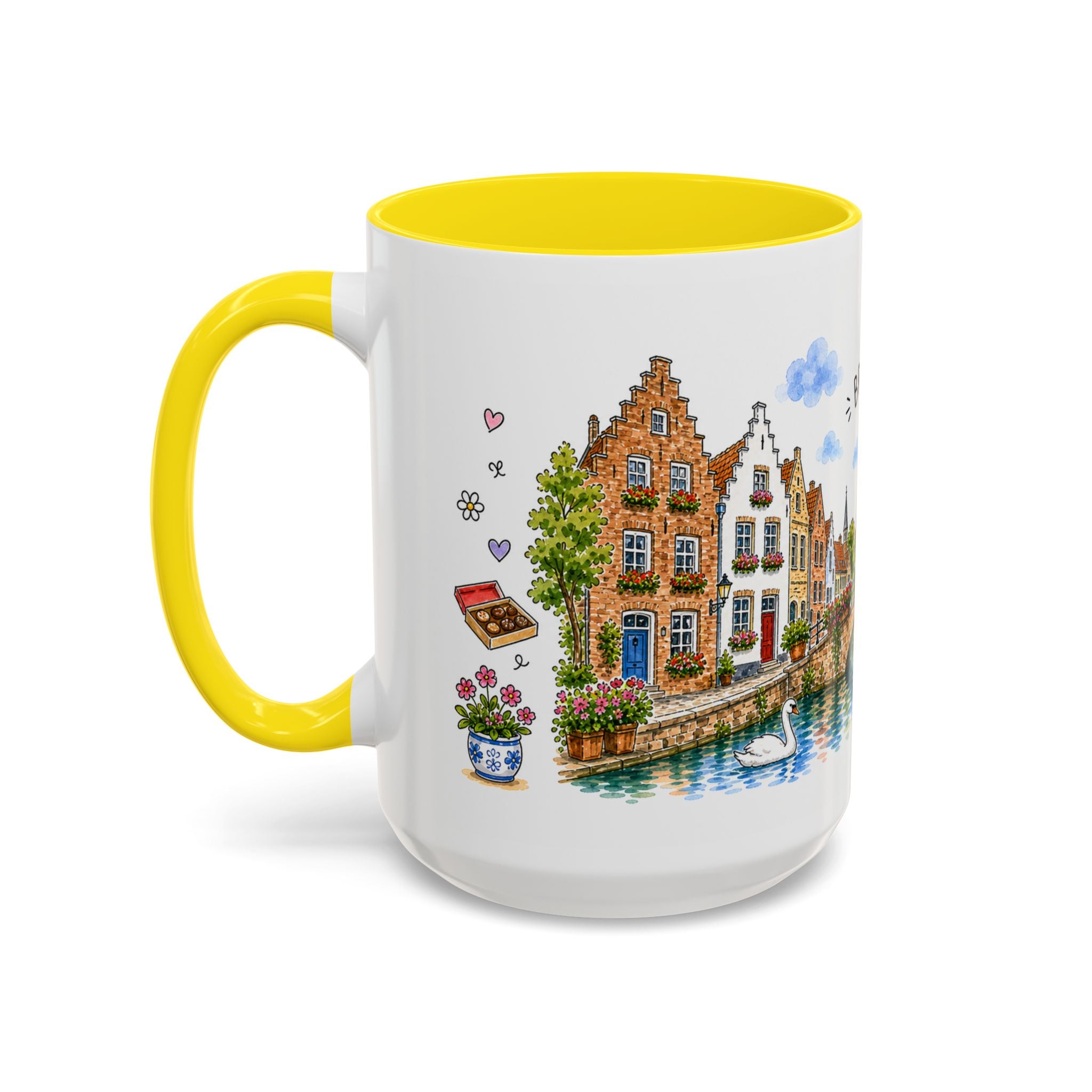 Bruges Illustrated Travel Mug | Belgium Souvenir Accent Coffee Mug | 11oz 15oz Ceramic Cup