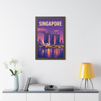 Singapore Marina Bay Singapore Framed Poster | Vintage Travel Wall Art | Black Walnut White Frame | 16x24 20x30