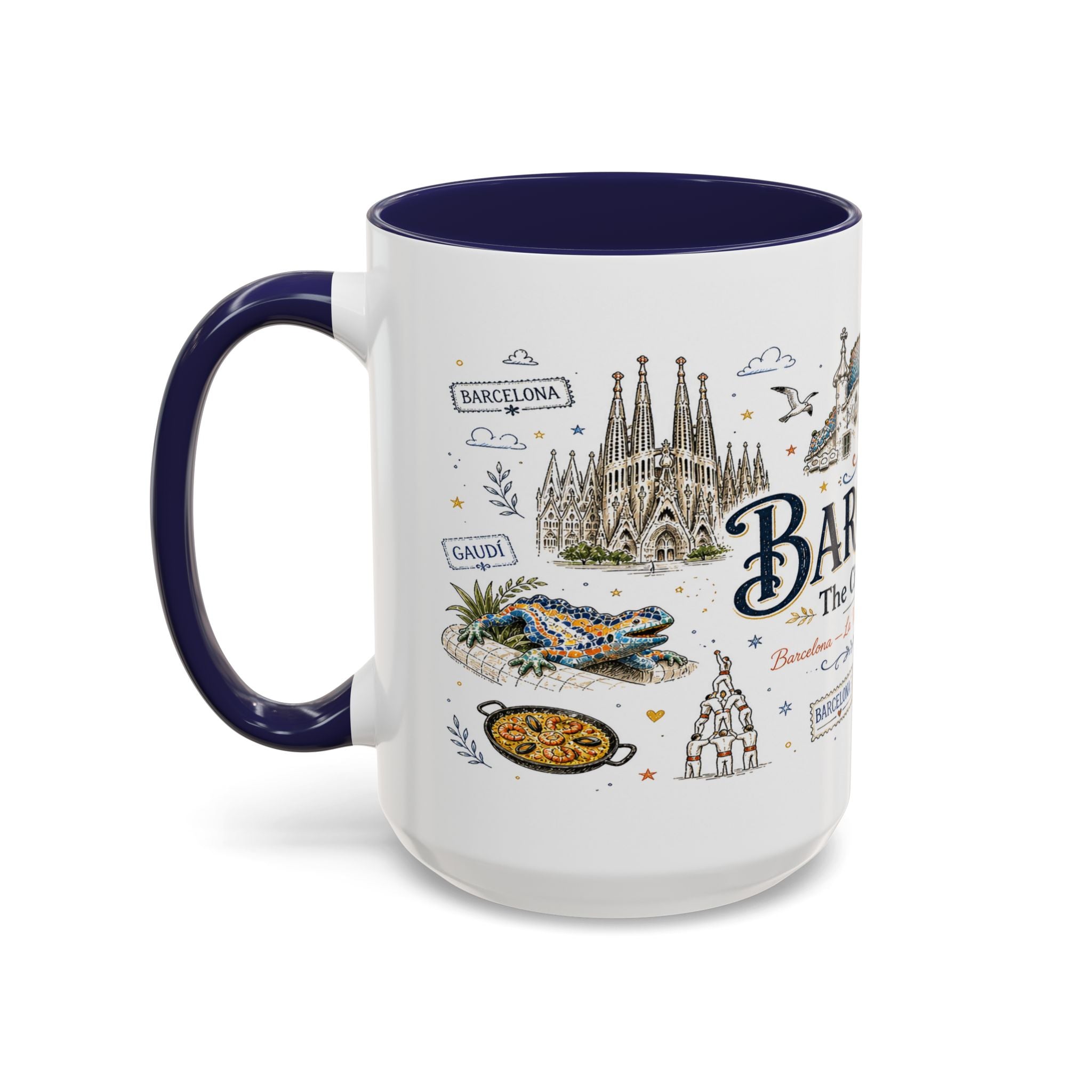 Barcelona Coffee Mug | Spain Souvenir Travel Gift | Accent Color Ceramic 11oz 15oz