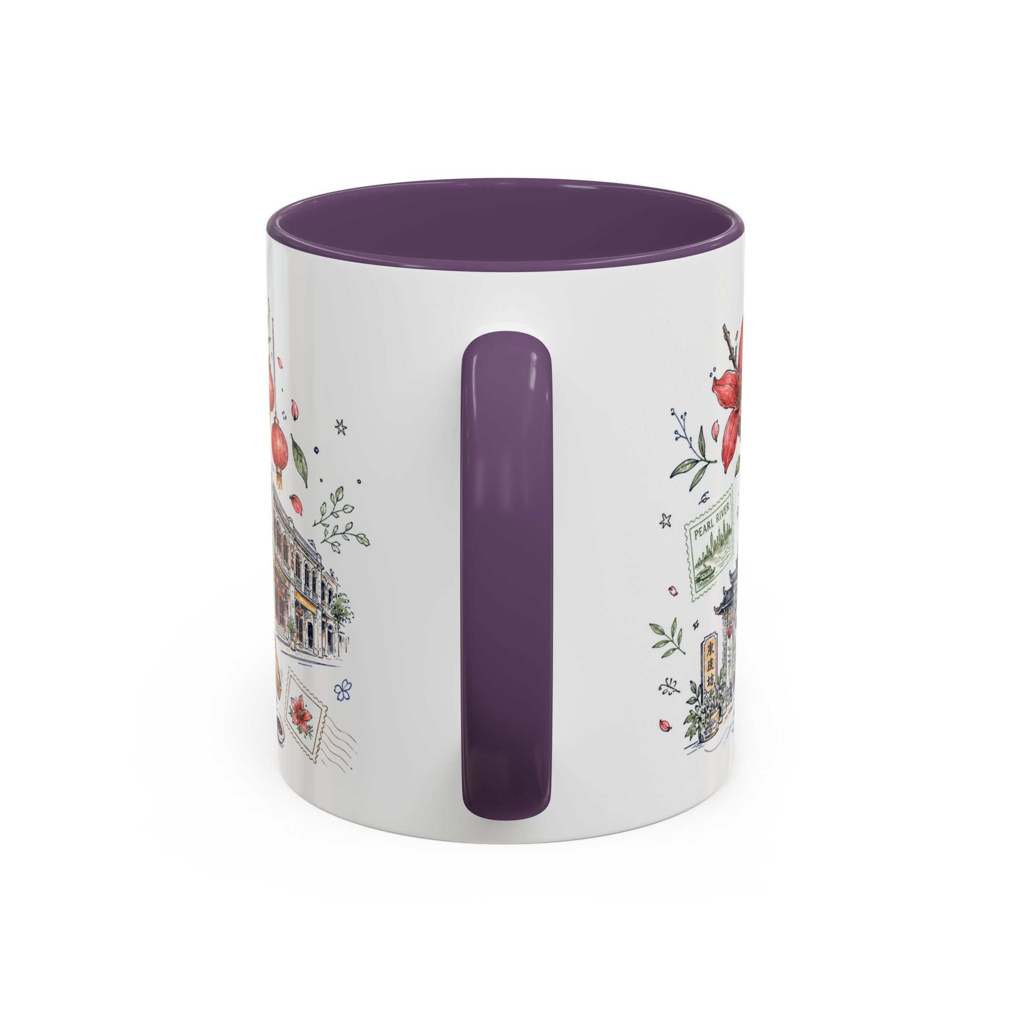 Guangzhou Coffee Mug | China Souvenir Travel Gift | Accent Color Ceramic 11oz 15oz