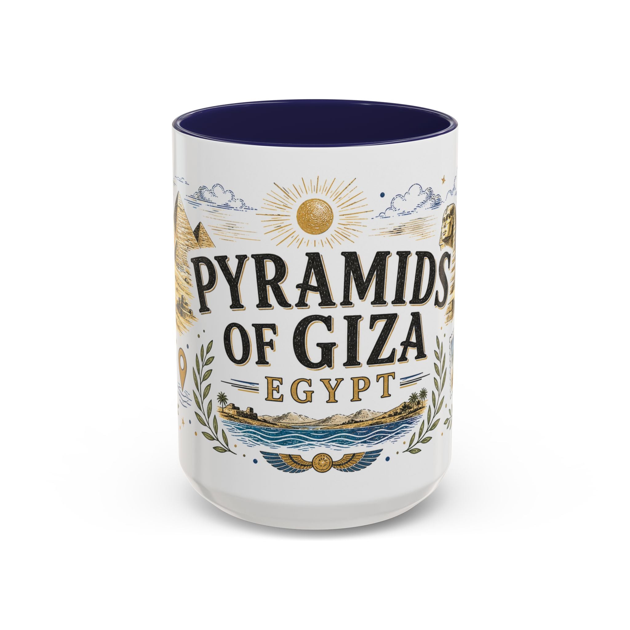 Pyramids of Giza Coffee Mug | Travel Destination Souvenir Gift | Accent Color Ceramic 11oz 15oz