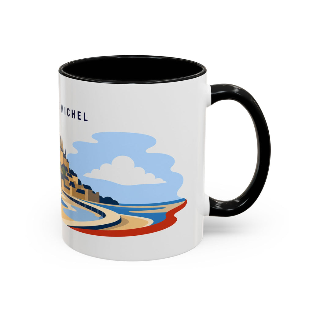 Mont Saint Michel Coffee Mug | Travel Destination Souvenir Gift | Accent Color Ceramic 11oz 15oz