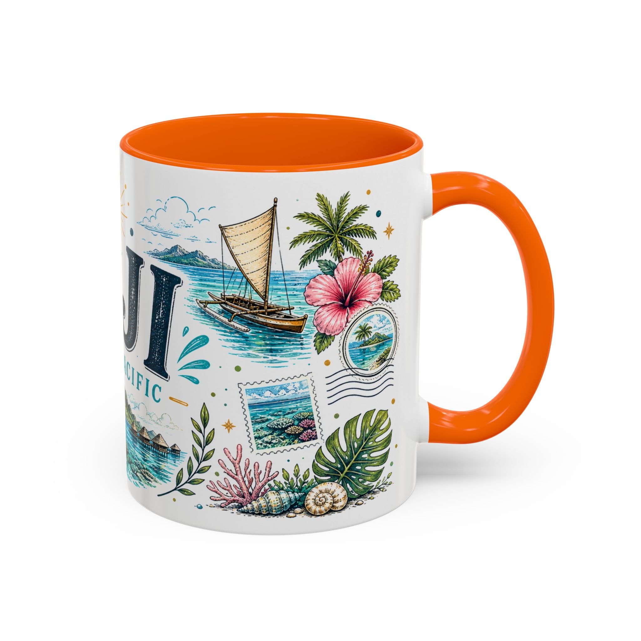 Fiji Coffee Mug | Travel Destination Souvenir Gift | Accent Color Ceramic 11oz 15oz