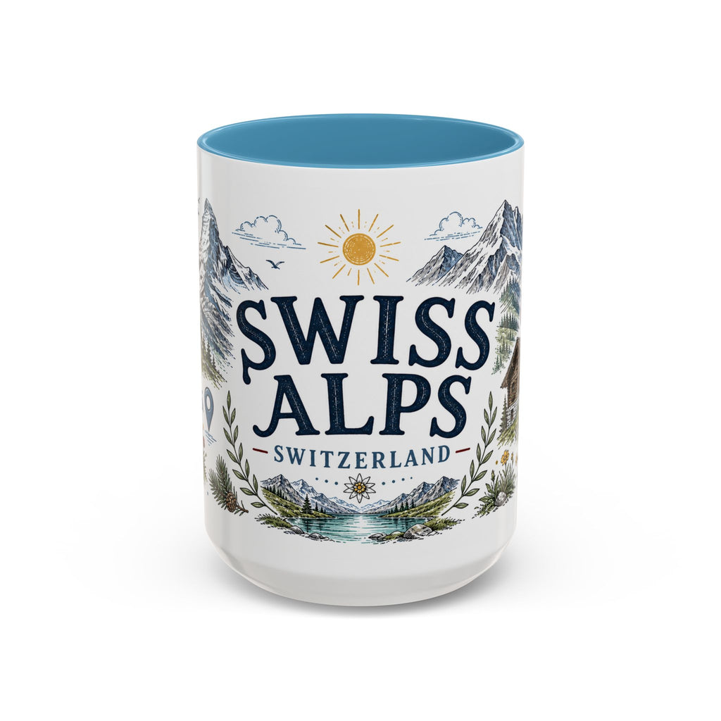 Swiss Alps Coffee Mug | Travel Destination Souvenir Gift | Accent Color Ceramic 11oz 15oz