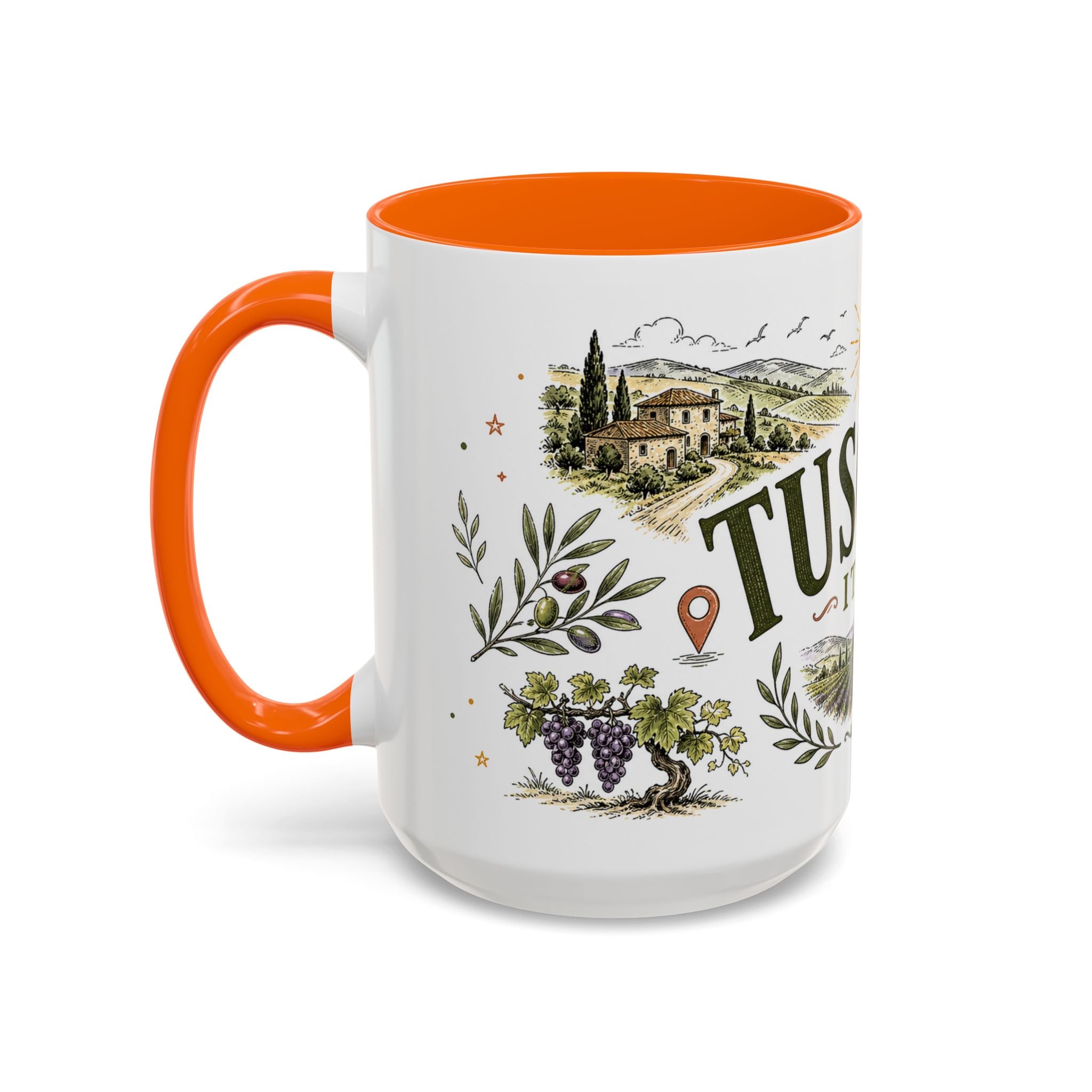 Tuscany Coffee Mug | Travel Destination Souvenir Gift | Accent Color Ceramic 11oz 15oz