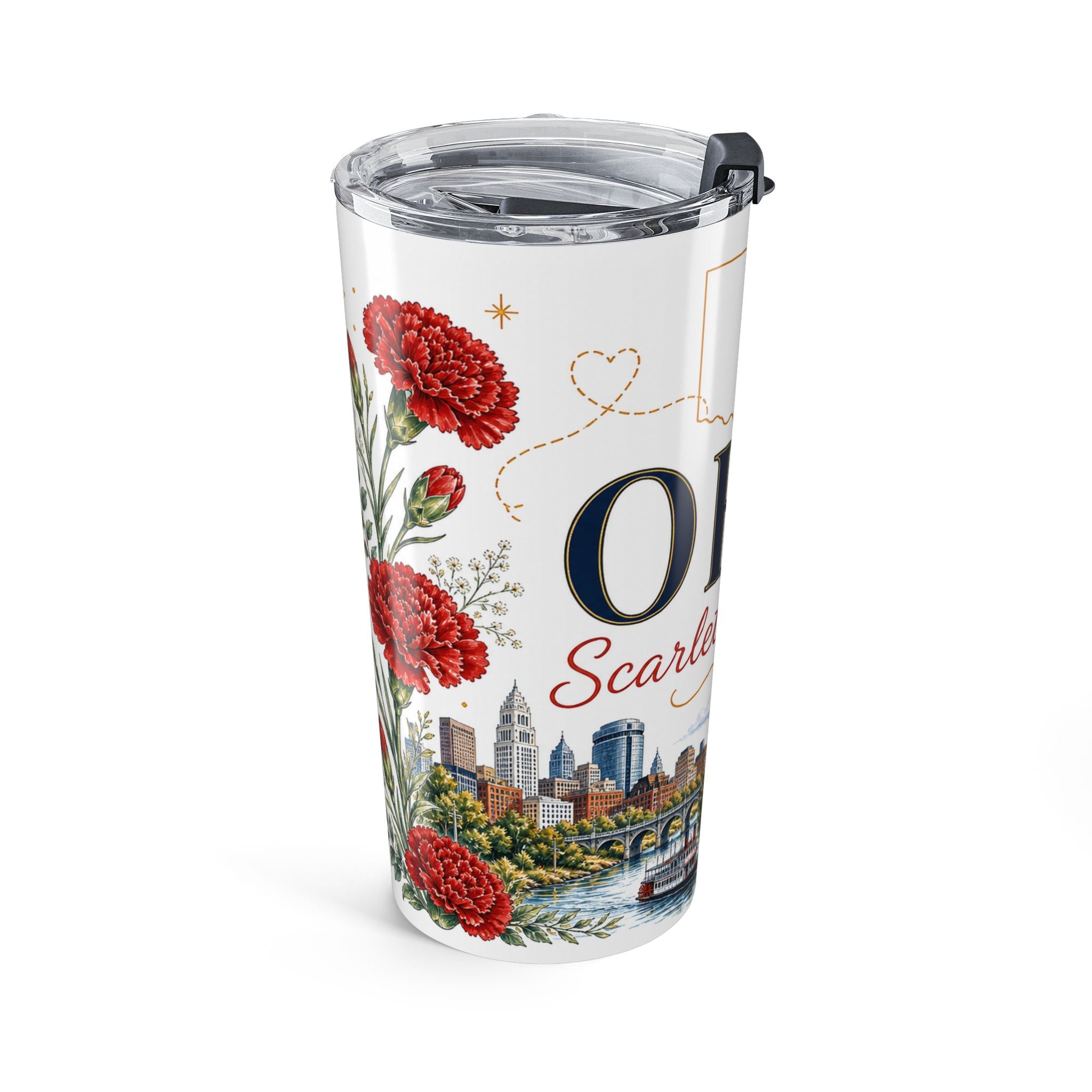 Ohio State Flower 20oz Tumbler | Scarlet Carnation Botanical State Flower Gift | Insulated Stainless Steel Travel Cup
