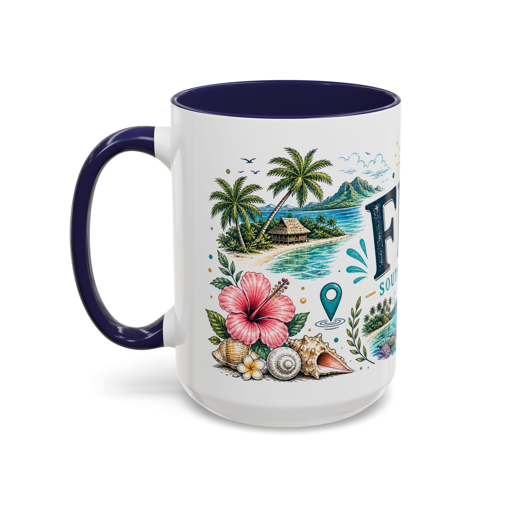 Fiji Coffee Mug | Travel Destination Souvenir Gift | Accent Color Ceramic 11oz 15oz