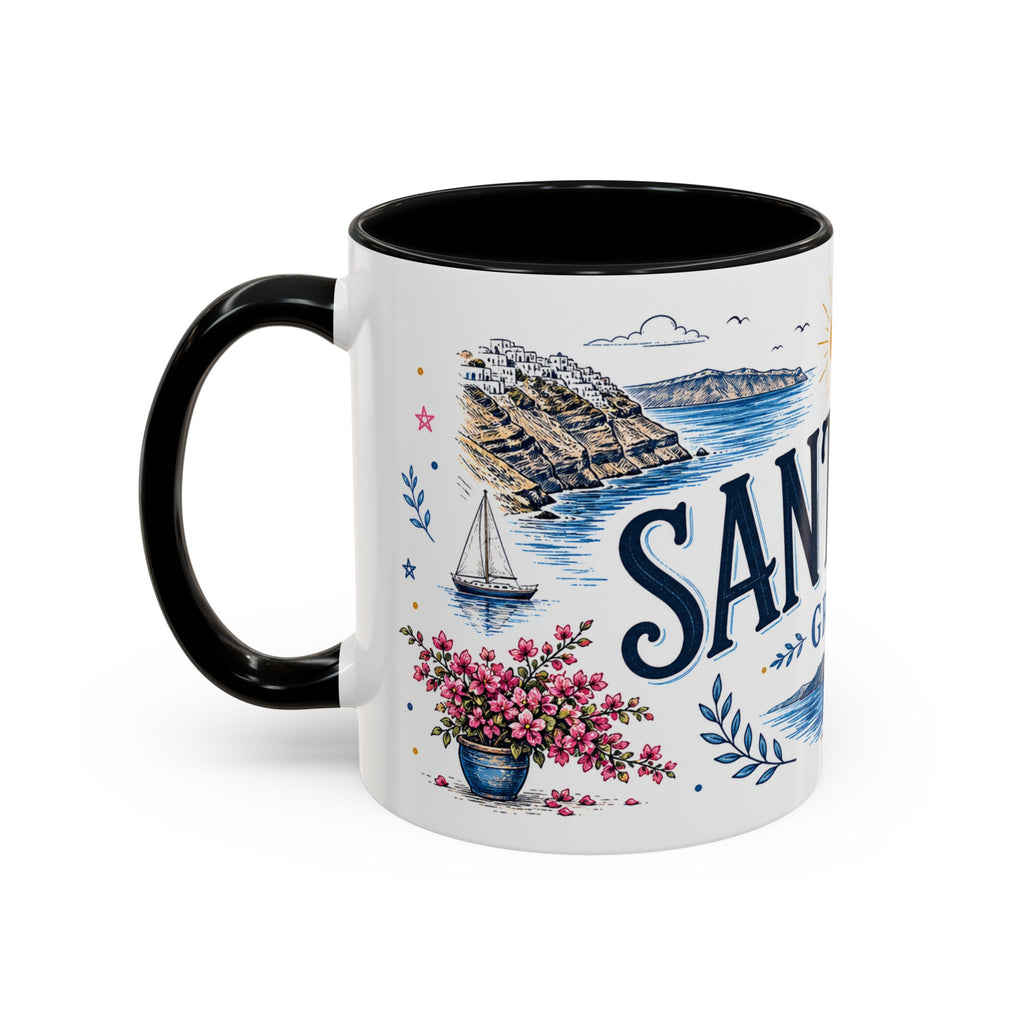 Santorini Coffee Mug | Travel Destination Souvenir Gift | Accent Color Ceramic 11oz 15oz