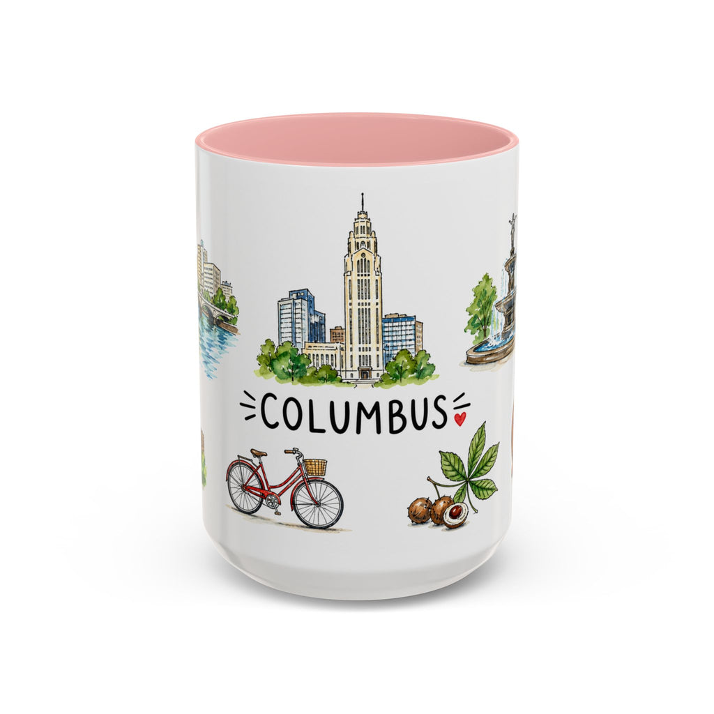 Columbus Illustrated Travel Mug | City Souvenir Accent Coffee Mug | 11oz 15oz Ceramic Cup