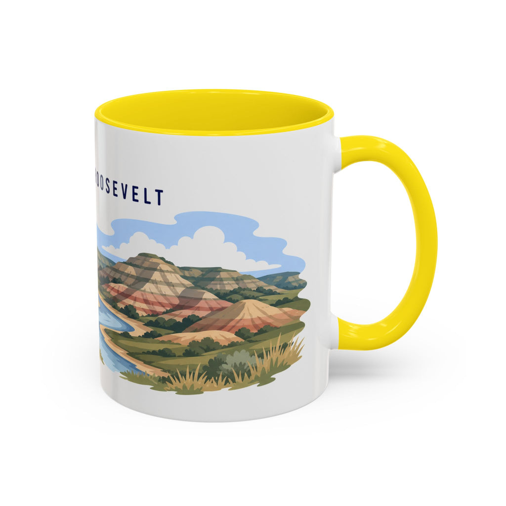 Theodore Roosevelt National Park Coffee Mug | Solid Color Block Park Souvenir | 11oz 15oz Accent Mug