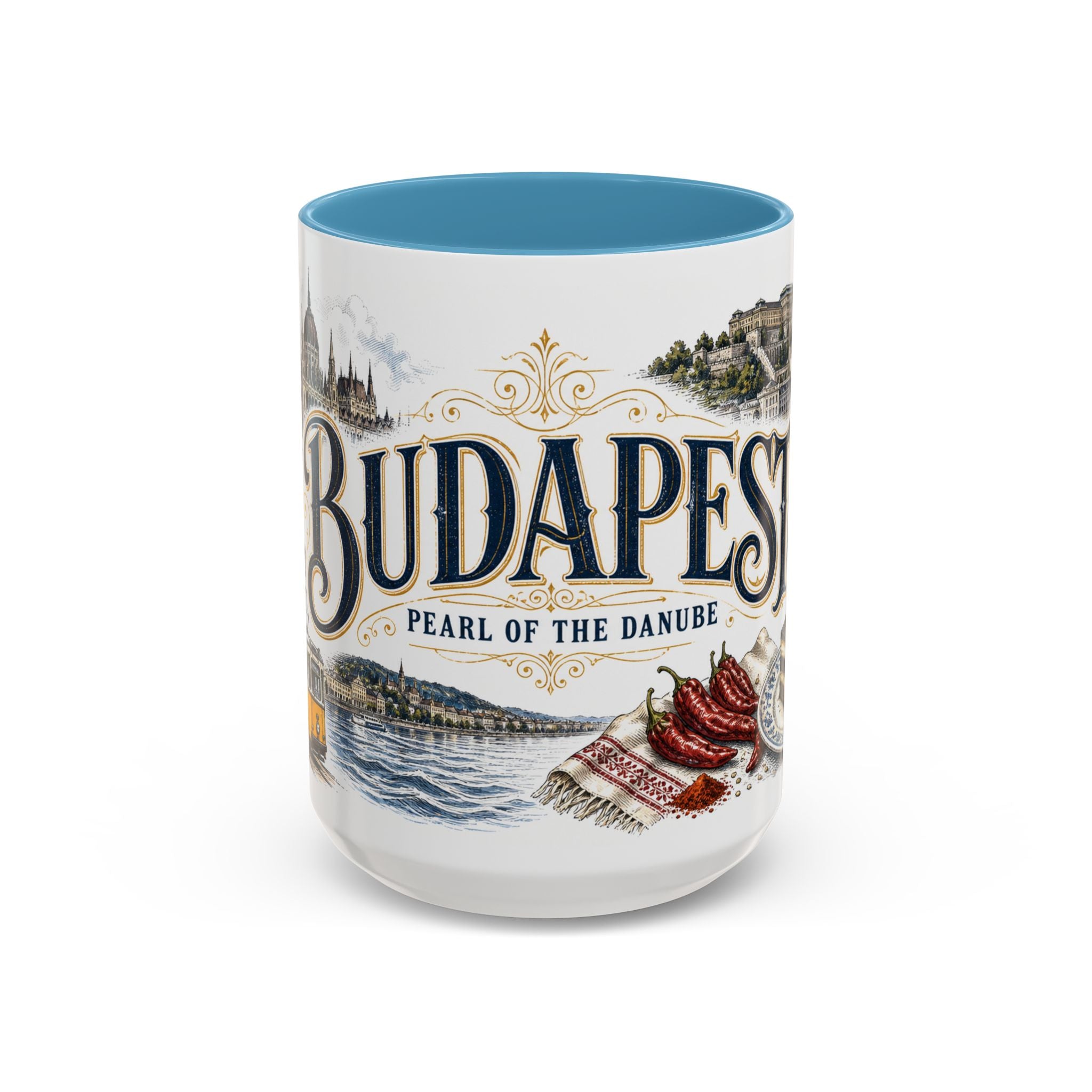Budapest Coffee Mug | Hungary Travel Souvenir | Vintage Illustrated City Gift | 11 oz 15 oz Accent Mug