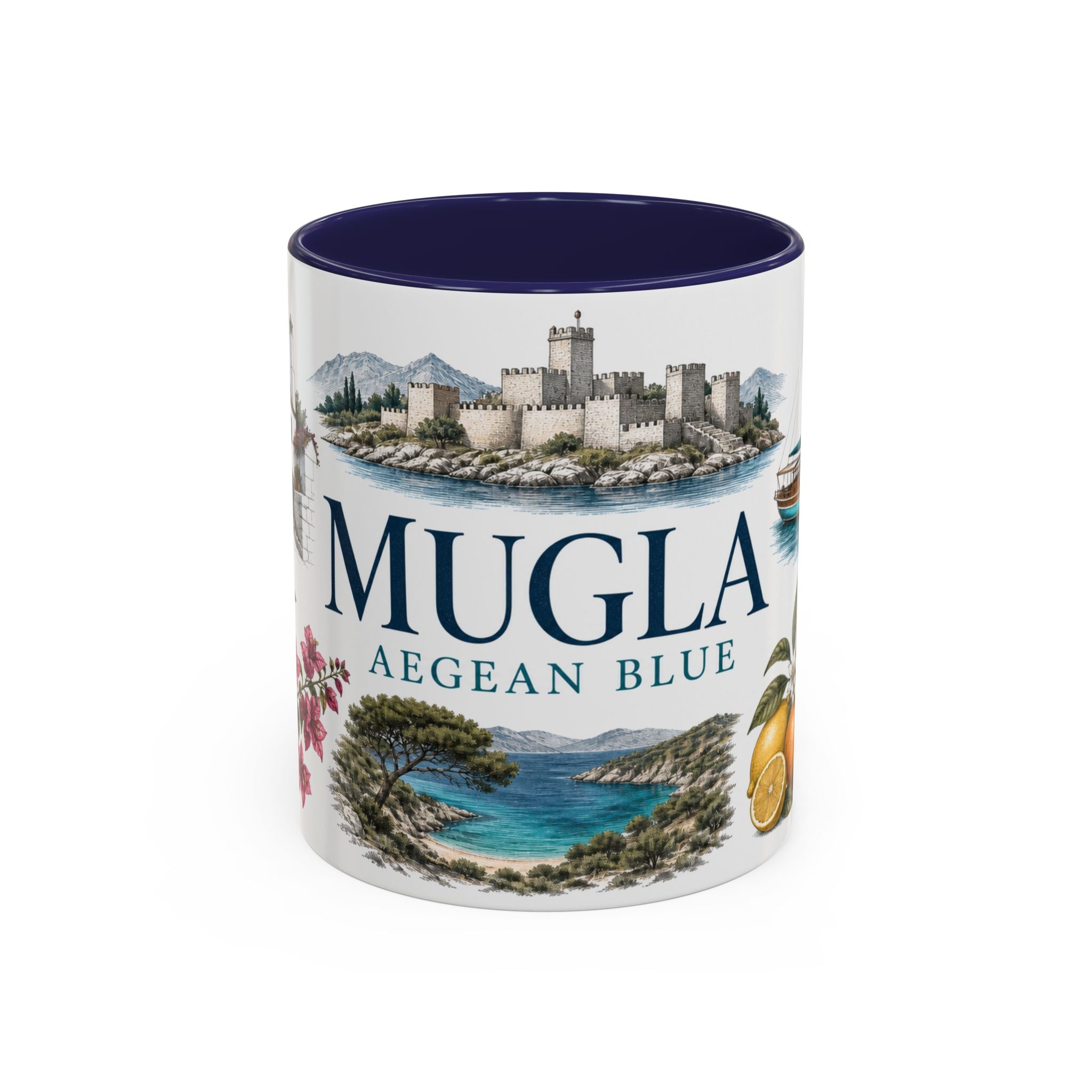 Mugla Coffee Mug | Turkey Travel Souvenir | Vintage Illustrated City Gift | 11 oz 15 oz Accent Mug