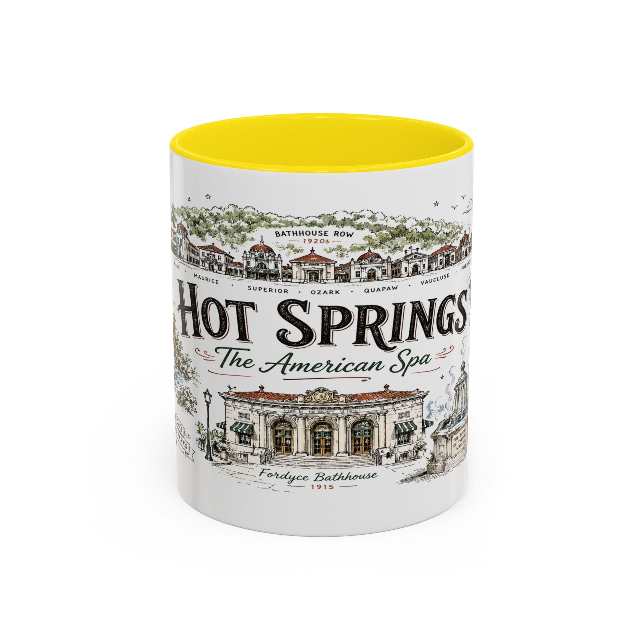 Hot Springs National Park Coffee Mug | Arkansas Thermal Spring Spa Gift | Accent Color Ceramic 11oz 15oz