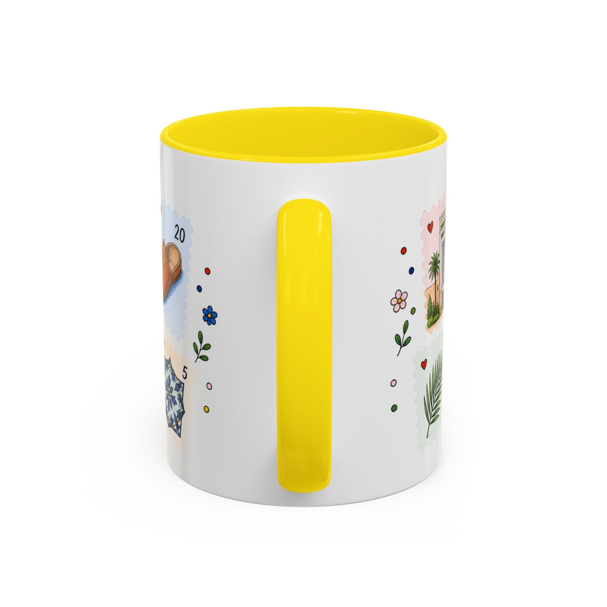 Fez Coffee Mug | Postage Stamp Collage Mug | Travel Souvenir Accent Cup 11oz 15oz