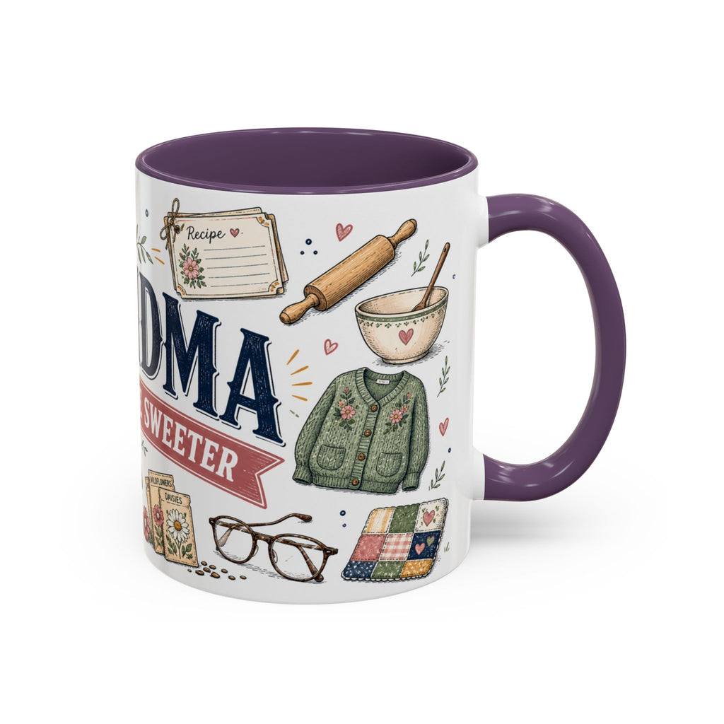 Grandma Makes Life Sweeter Coffee Mug | Gift From Grandkids | Accent Color Ceramic 11oz 15oz