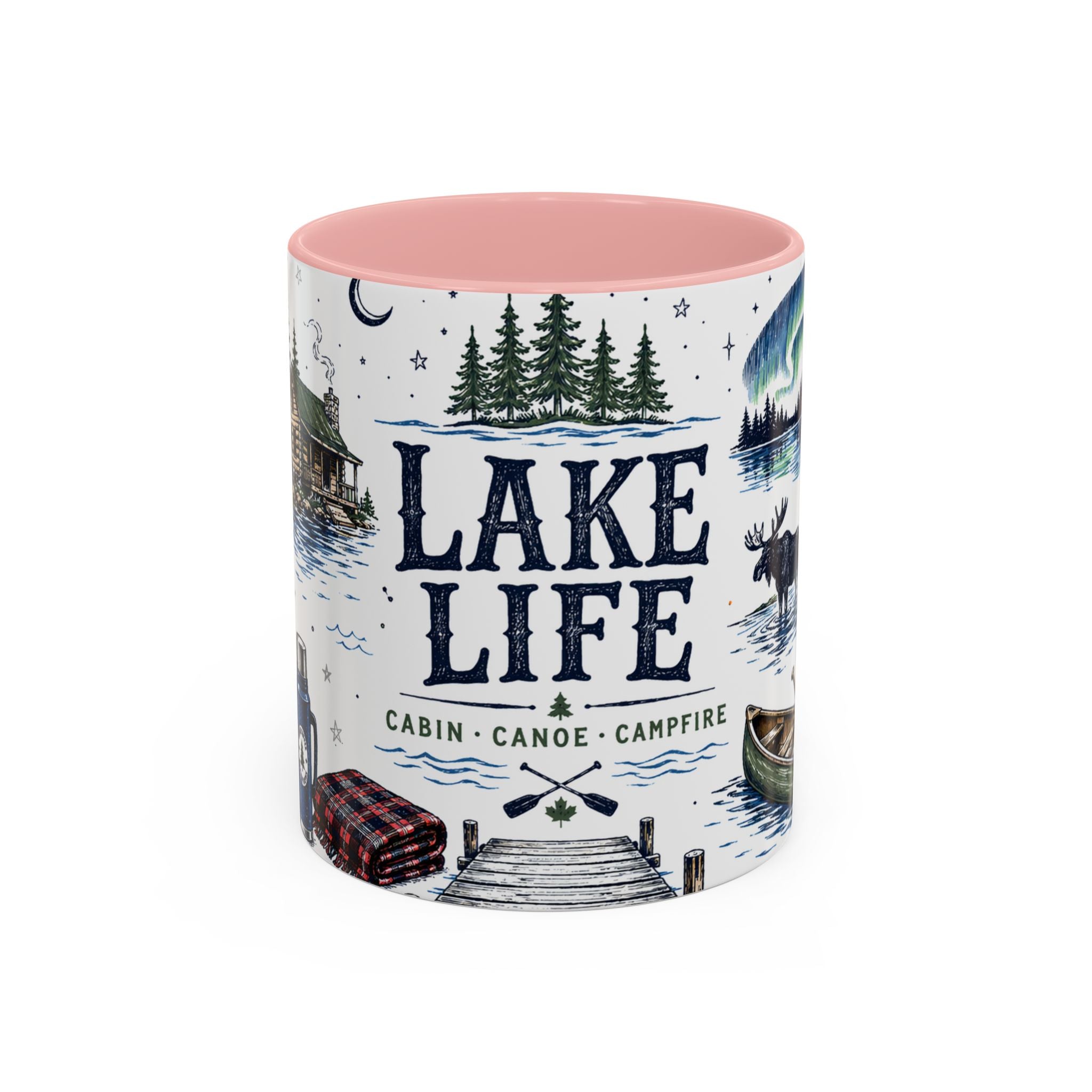 Cabin Country Lake Life Coffee Mug | Canada Cottage Gift | Accent Color Ceramic 11oz 15oz