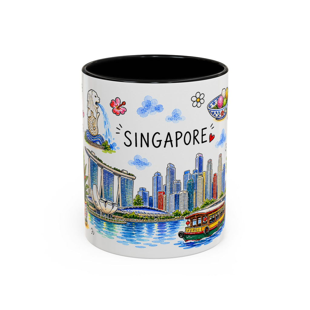 Singapore Illustrated Travel Mug | City Souvenir Accent Coffee Mug | 11oz 15oz Ceramic Cup