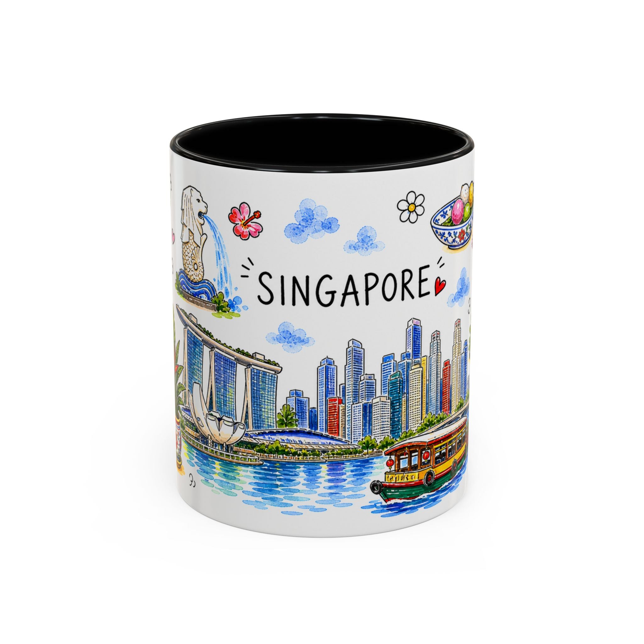 Singapore Illustrated Travel Mug | City Souvenir Accent Coffee Mug | 11oz 15oz Ceramic Cup