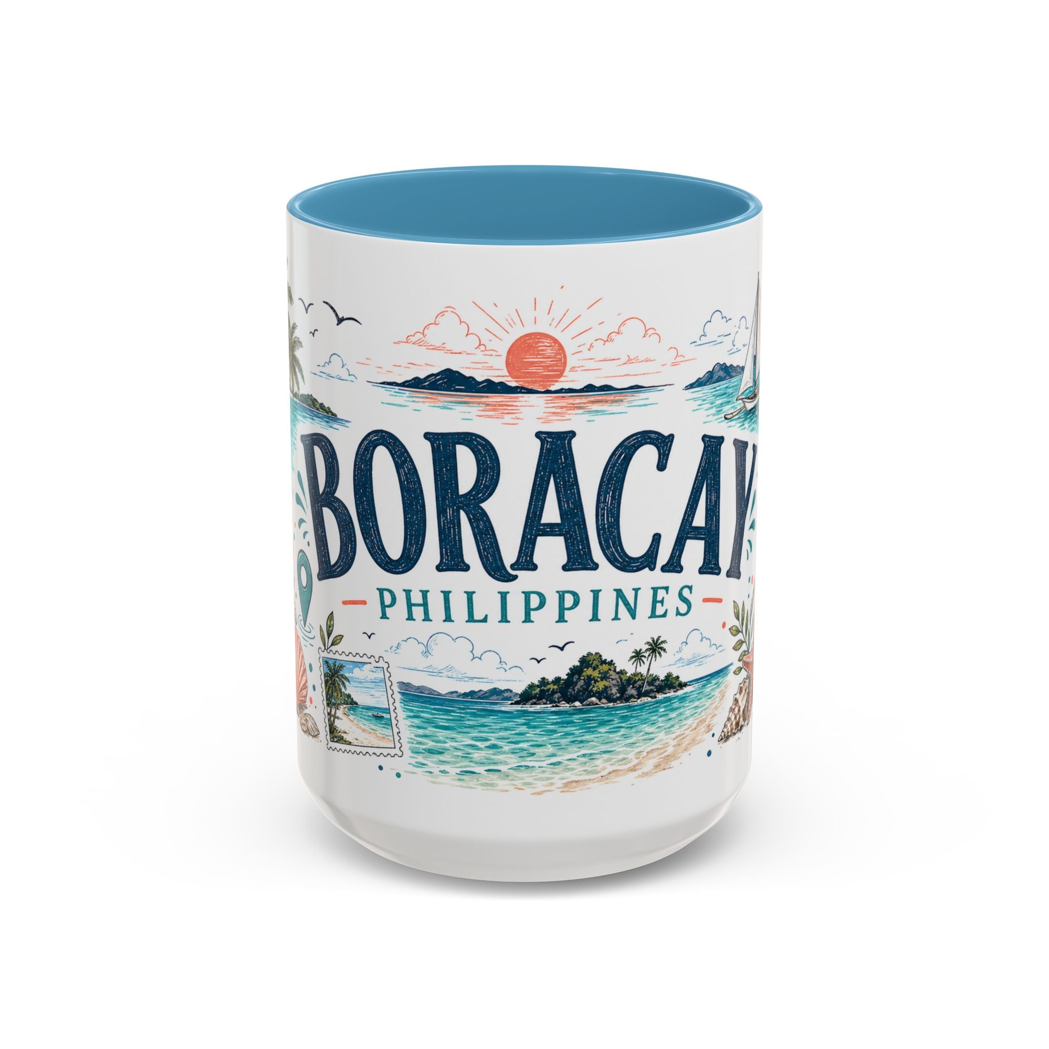 Boracay Coffee Mug | Travel Destination Souvenir Gift | Accent Color Ceramic 11oz 15oz