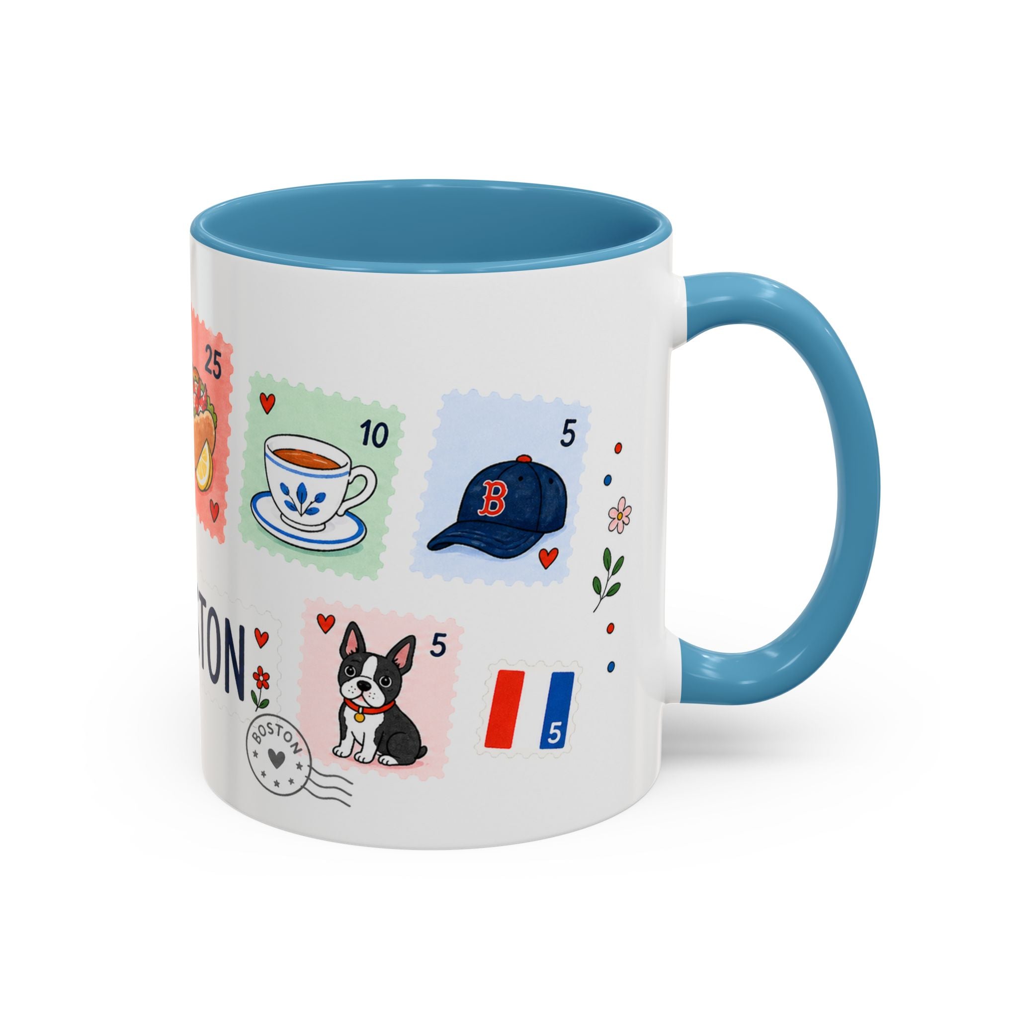 Boston Coffee Mug | Postage Stamp Collage Mug | Travel Souvenir Accent Cup 11oz 15oz